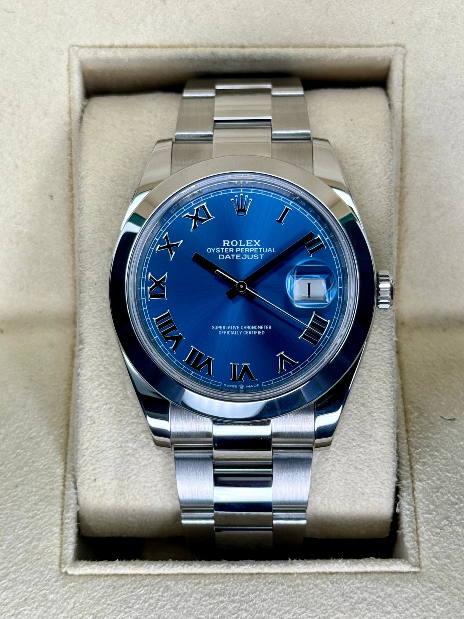2021 Rolex Datejust 41mm 126300 Oyster Blue Roman Numeral Dial