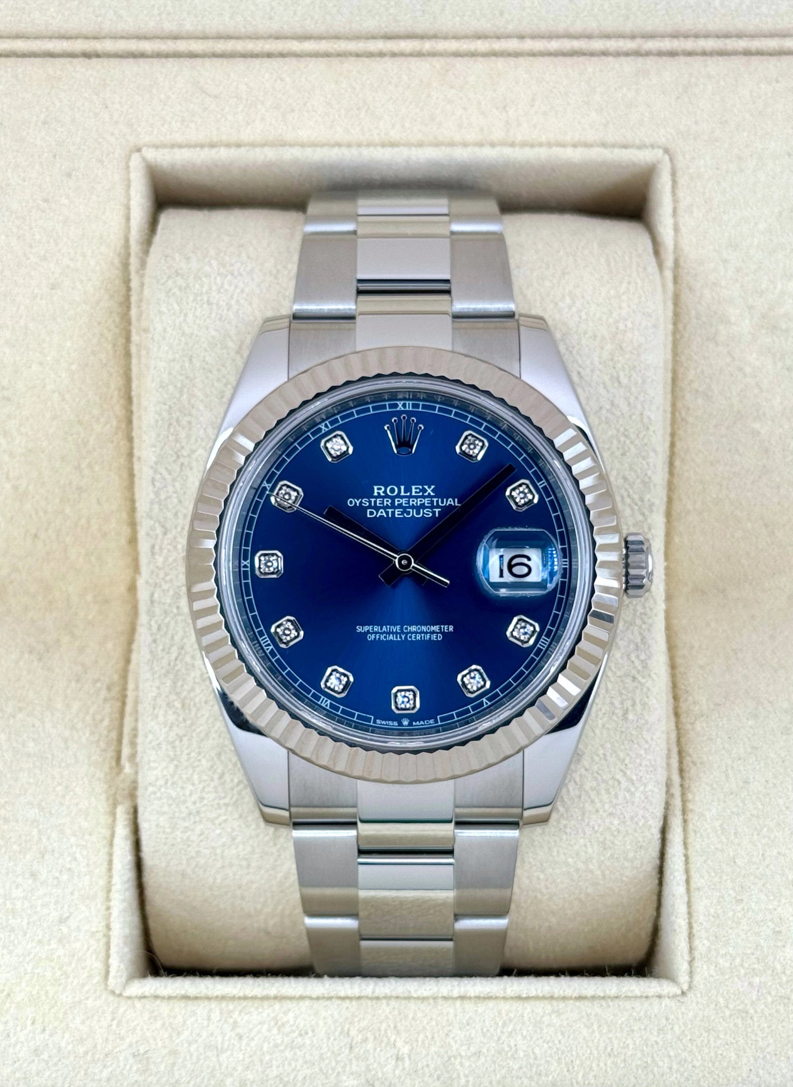 2021 Rolex Datejust 41mm 126334 Stainless Steel Oyster Blue Diamond Dial