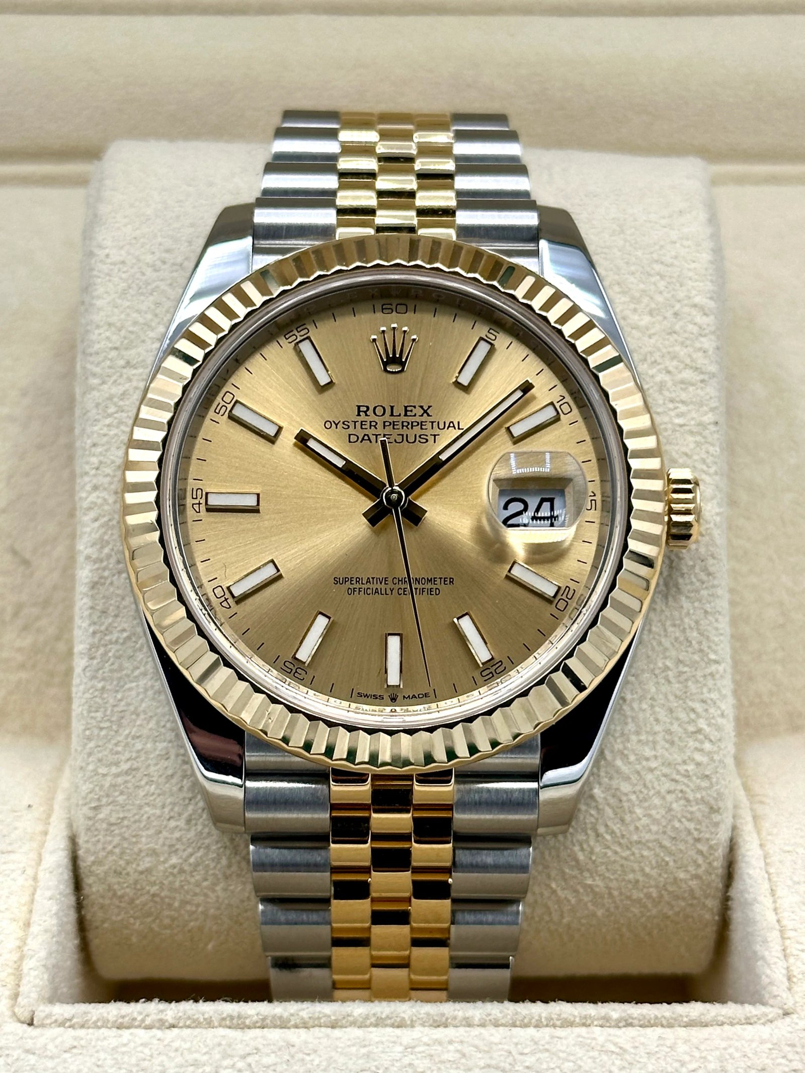 2021 Rolex Datejust 41mm 126333 Two-Tone Jubilee Champagne Stick Dial