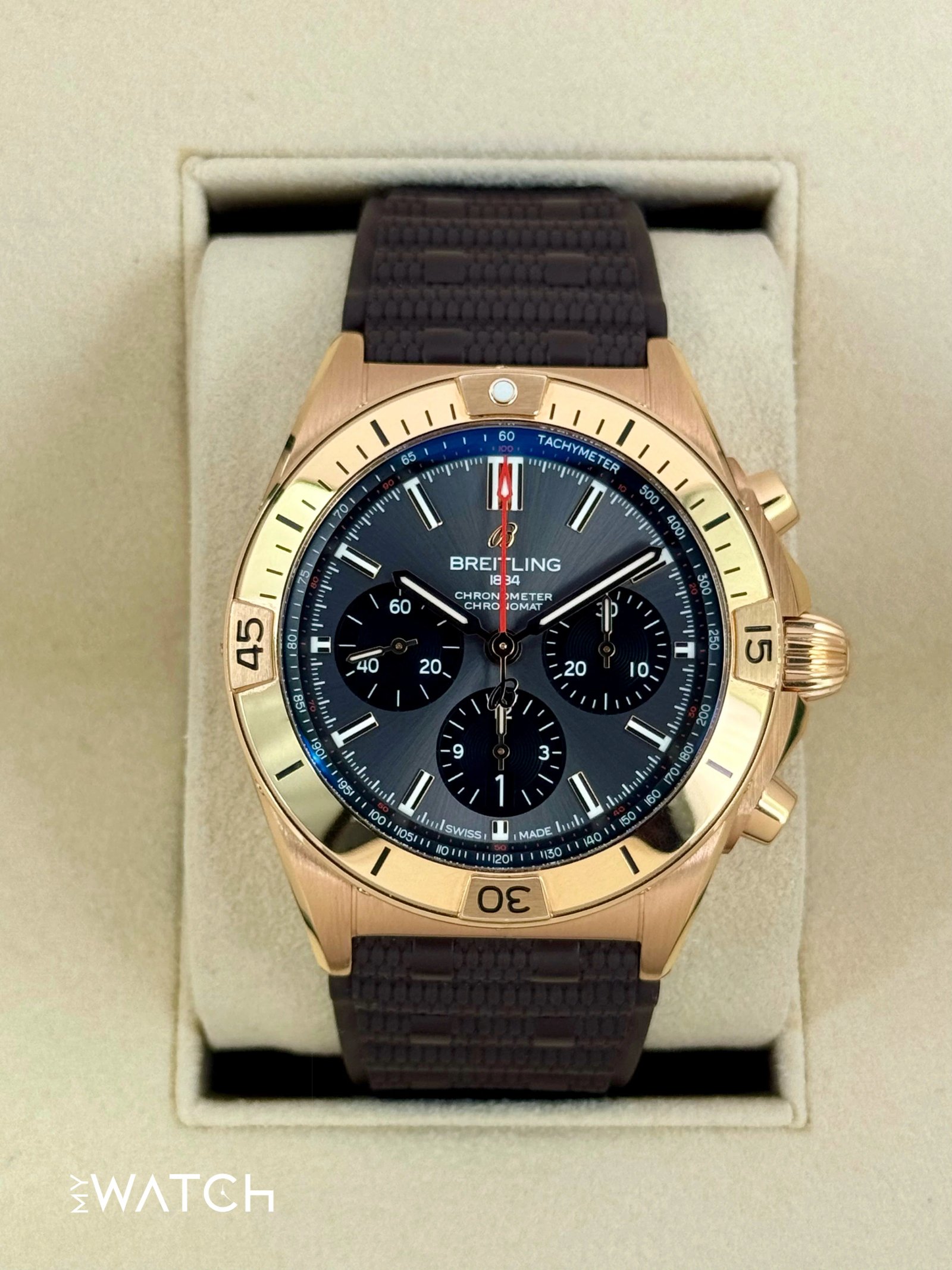 2023 Breitling Chronomat B01 42mm RB0134 Red Gold Grey Dial