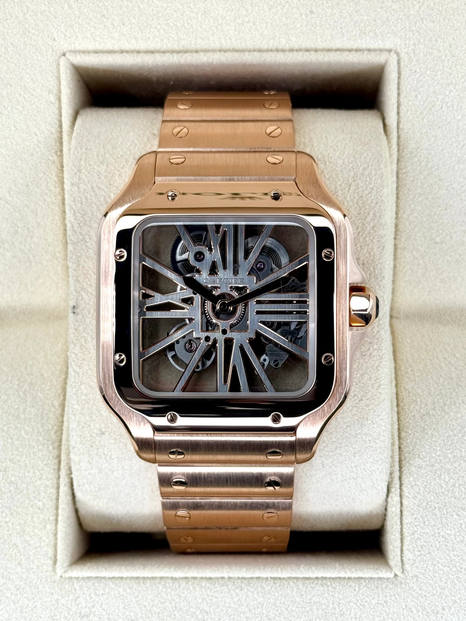 2020 Santos De Cartier 39.8mm WHSA0016 Rose Gold Skeleton Dial