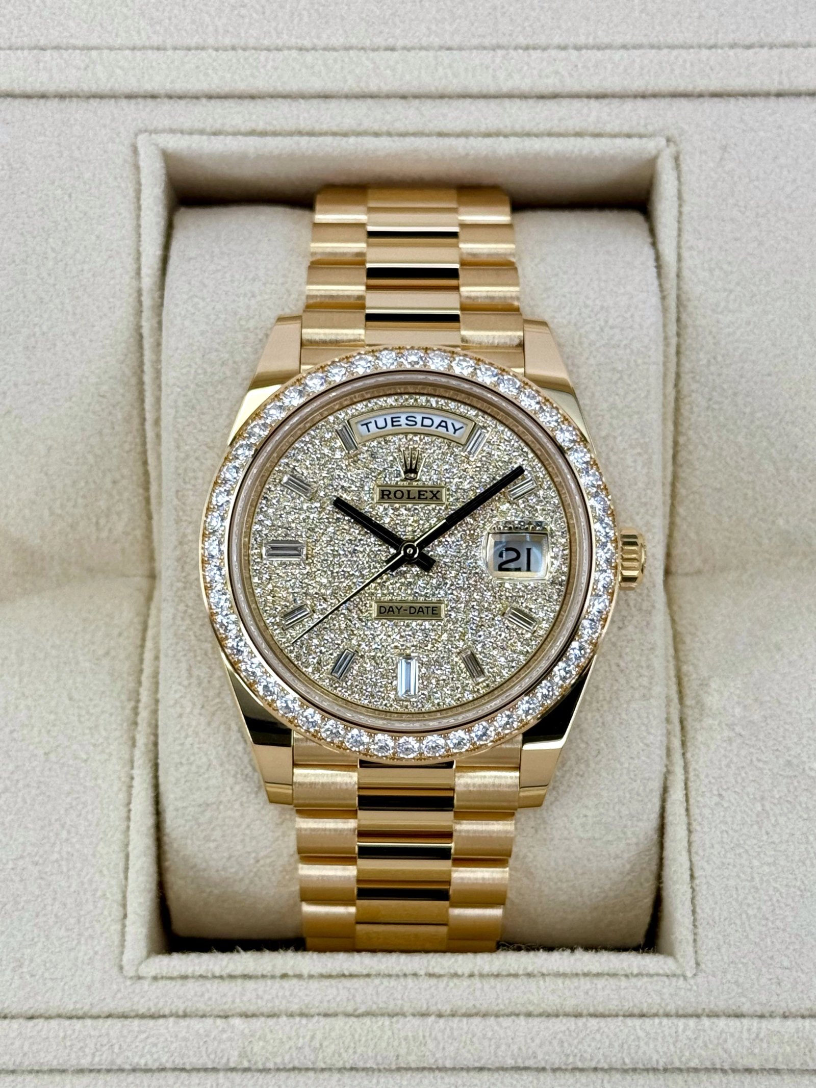 NEW 2025 Rolex Day-Date 40mm 228348RBR Diamond Paved Dial
