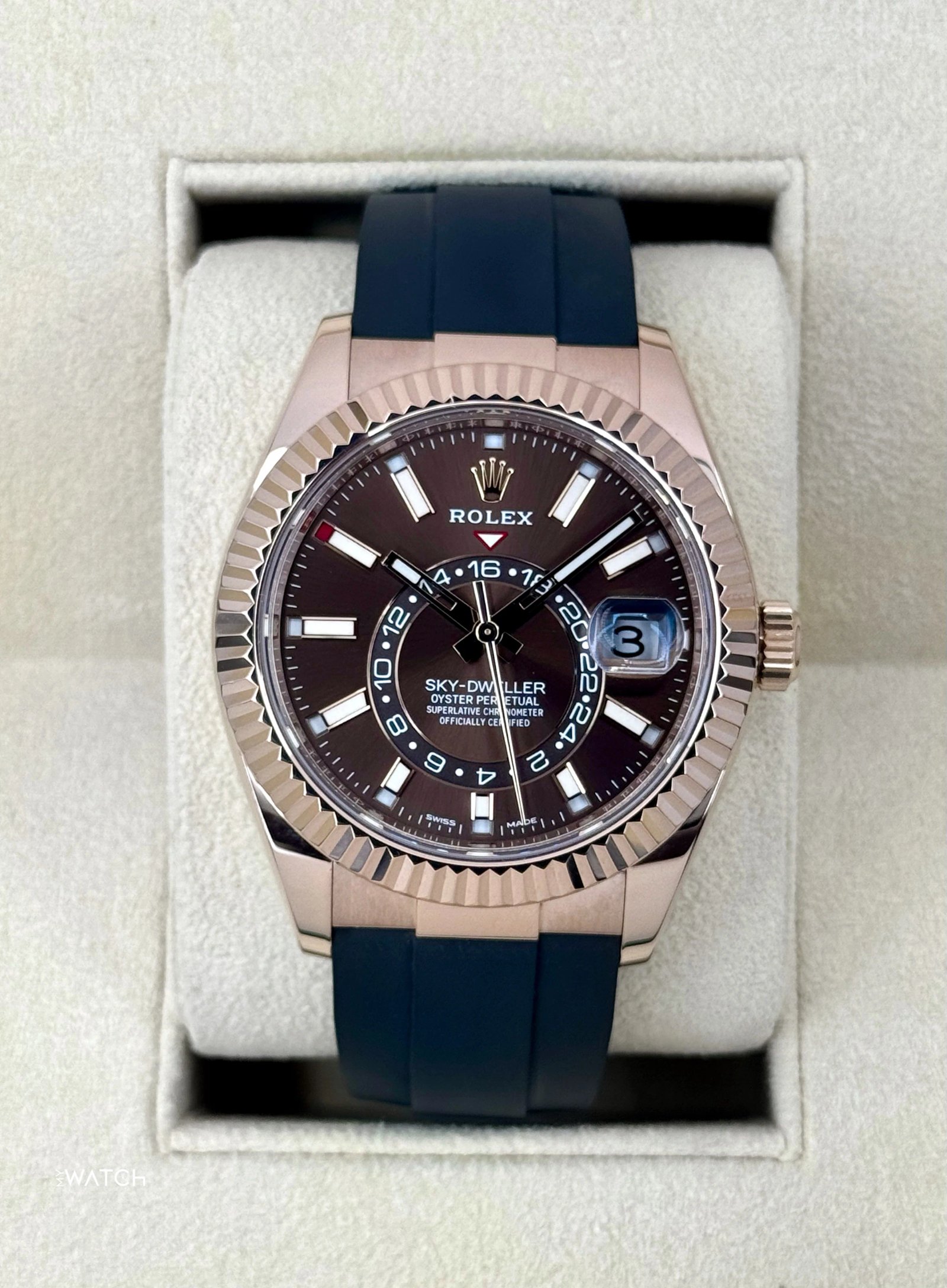 2022 Rolex Sky-Dweller 42mm 326935 Rose Gold Oysterflex Chocolate Dial