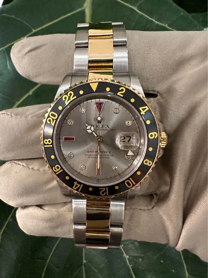 2005 Rolex GMT-Master II 40mm 16713 Grey Serti Diamond Ruby Dial