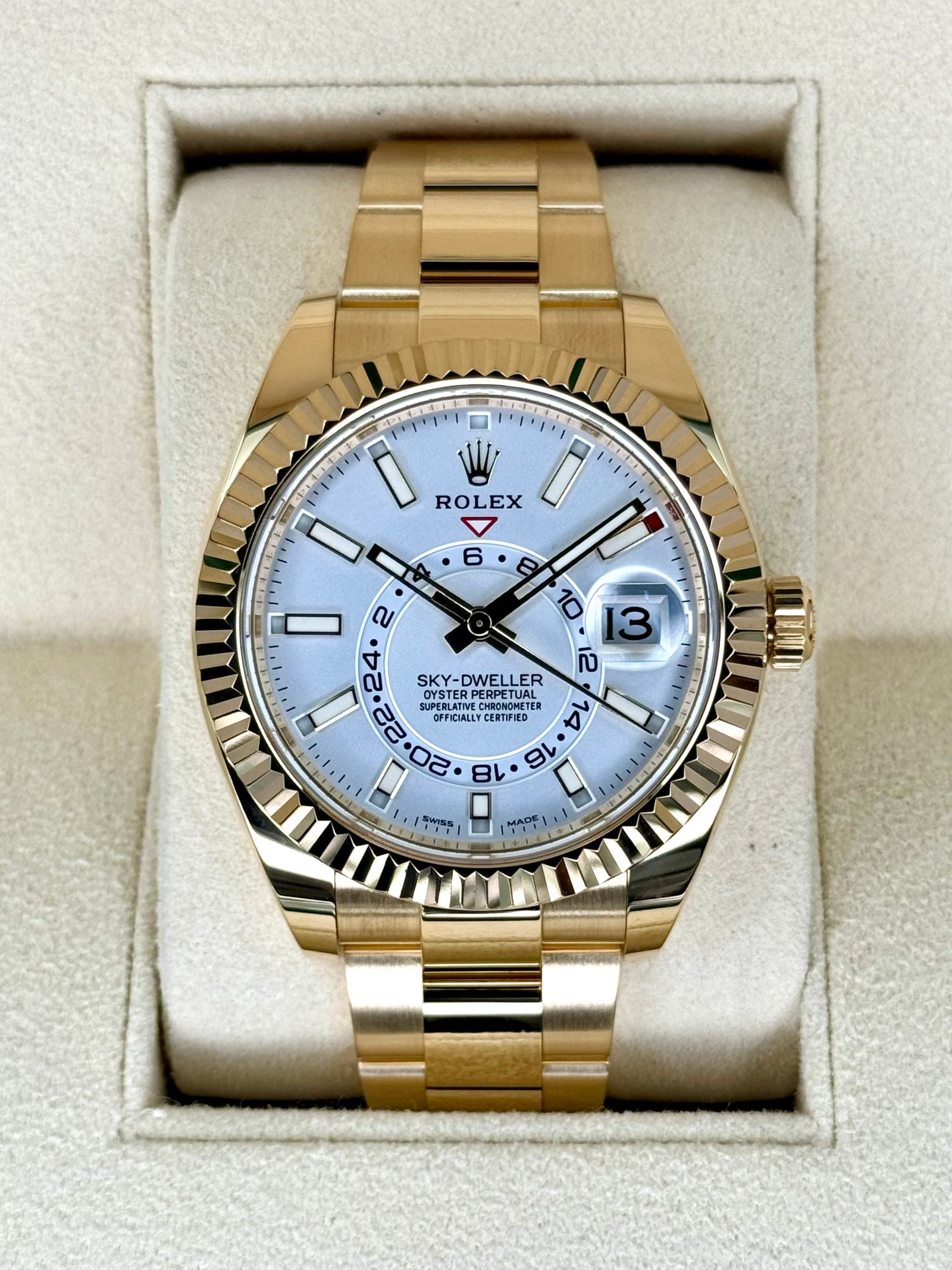 2022 Rolex Sky-Dweller 42mm 326938 18K Yellow Gold Oyster White Dial