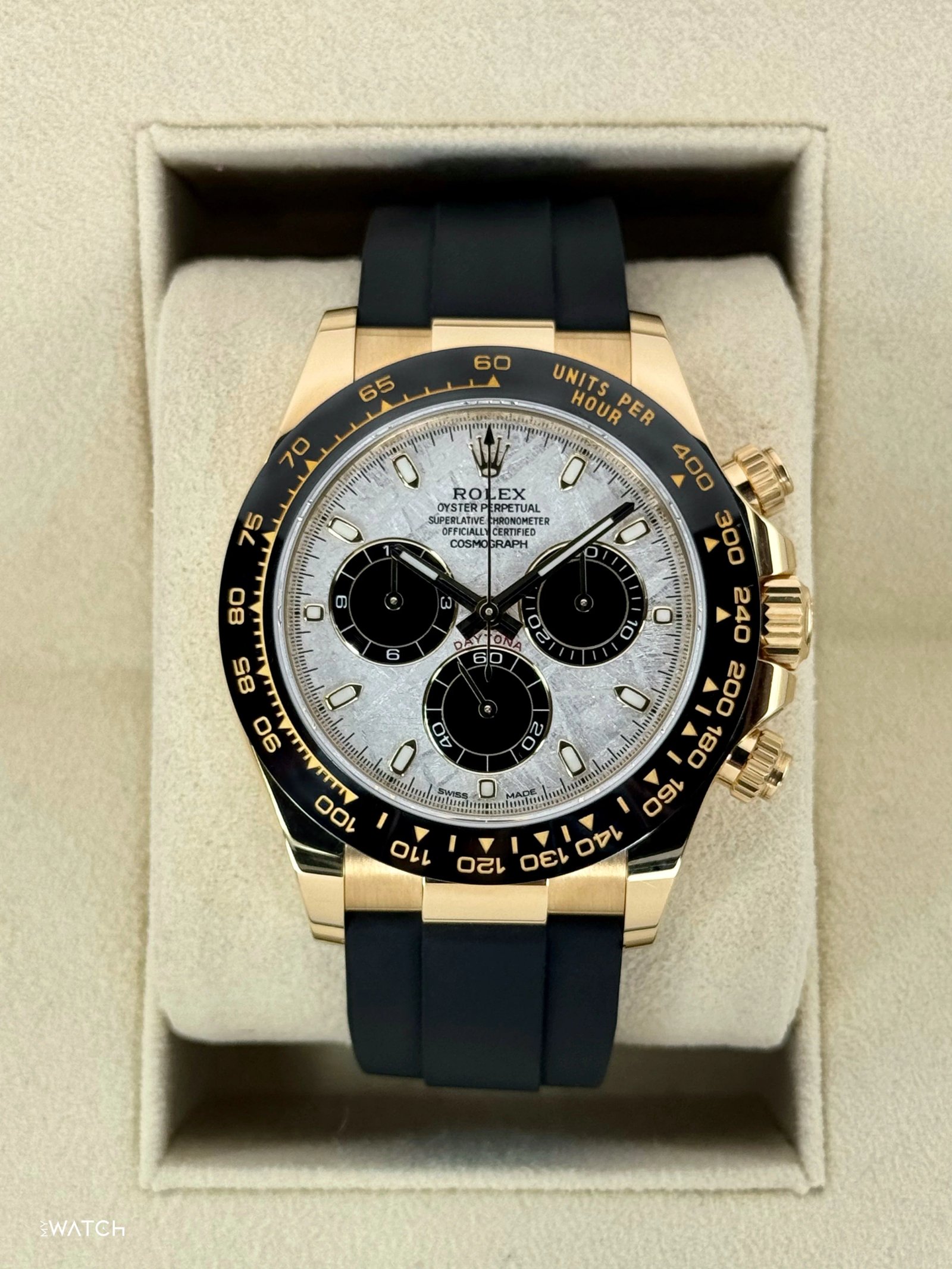 2022 Rolex Daytona 40mm 116518LN Oysterflex Yellow Gold Meteorite Dial