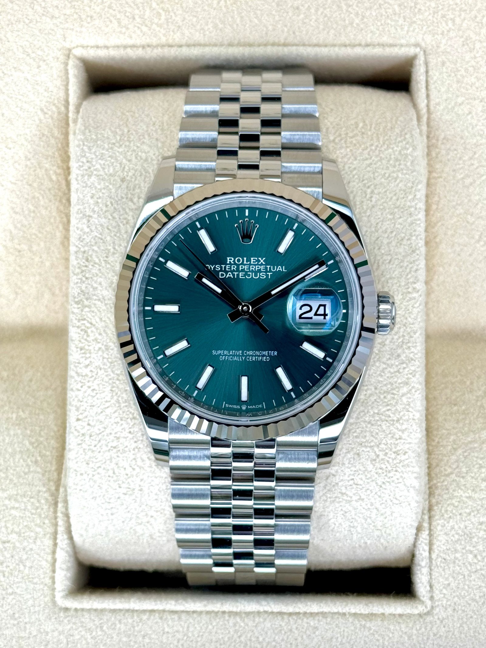 NEW 2023 Rolex Datejust 36mm 126234 Stainless Steel Jubilee Green Dial
