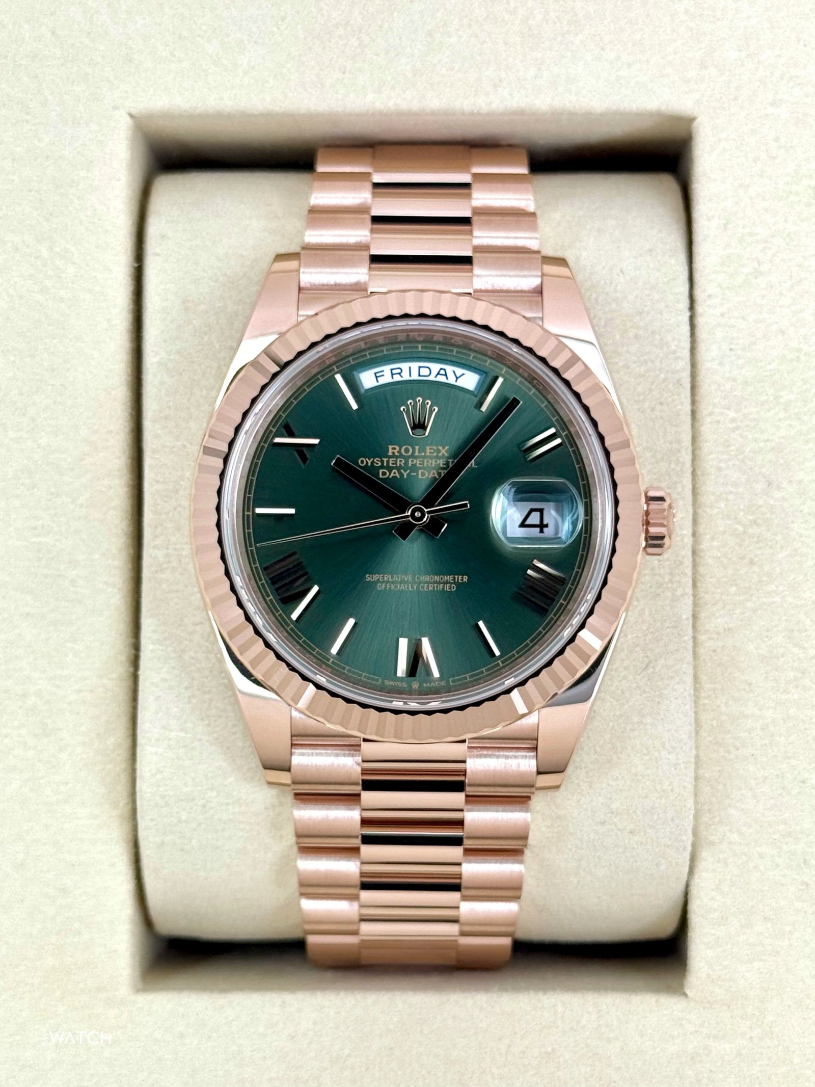 NEW 2025 Rolex Day-Date 40mm 228235 Presidential Rose Gold Olive Green Dial