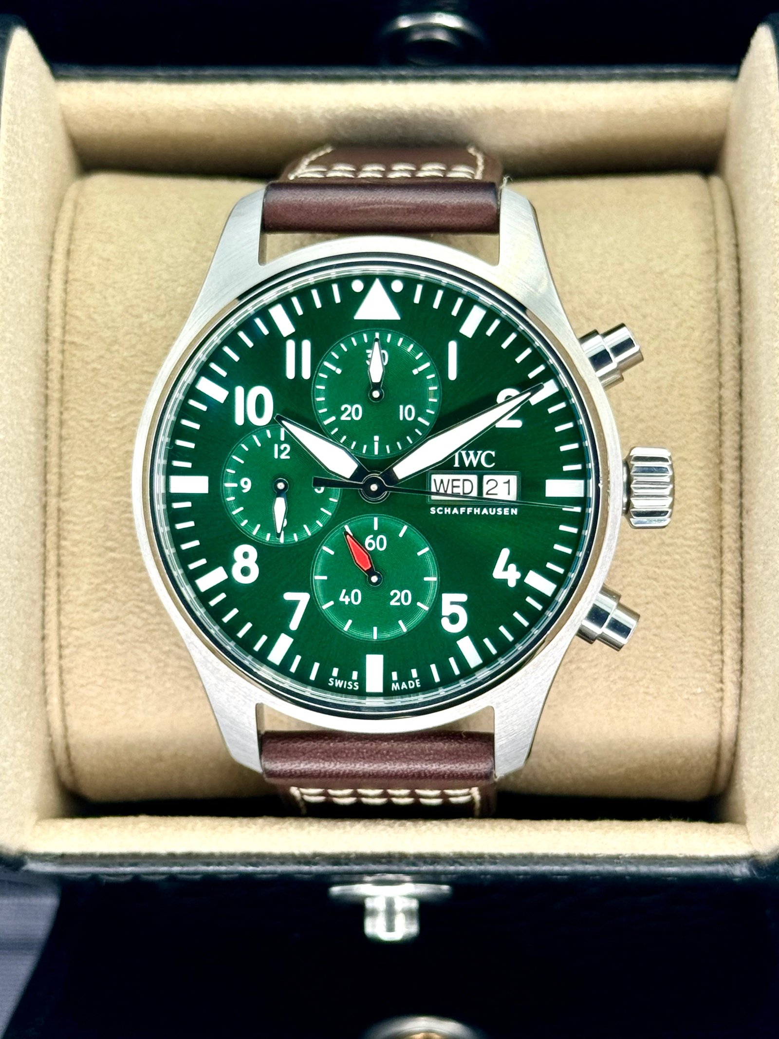 2023 IWC Pilot's Watch Chronograph 43mm IW378005 Steel Green Dial