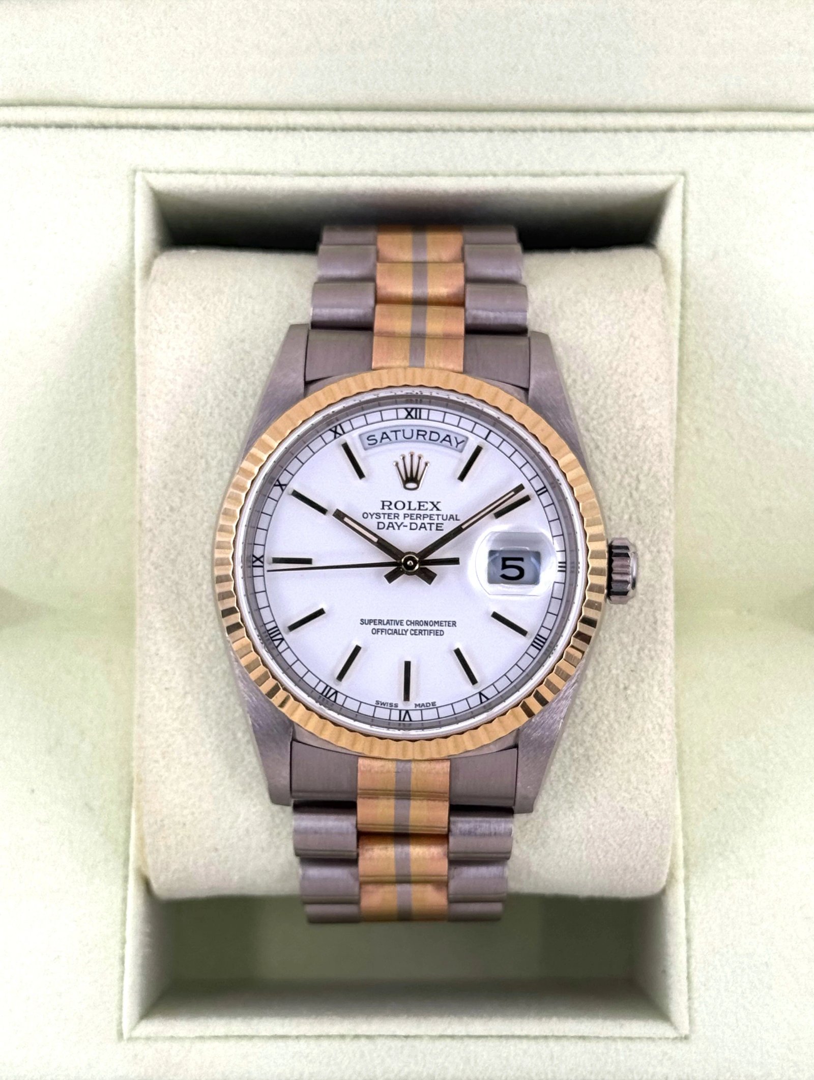 1995 Rolex Day-Date Tridor 36mm 18239BIC Jubilee White Dial
