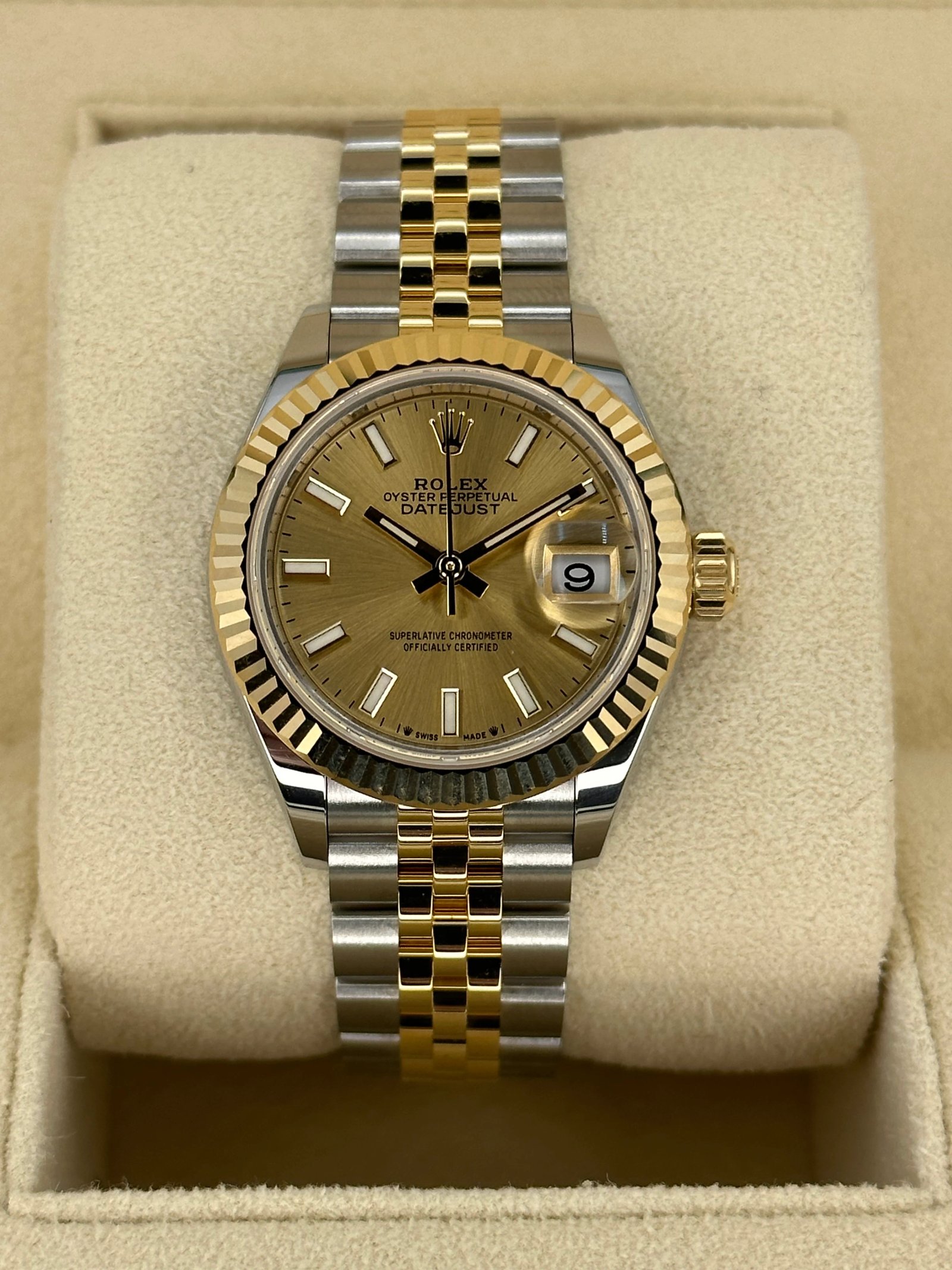 NEW 2023 Lady-Datejust 28mm 279173 Two-Tone Gold Stick Dial