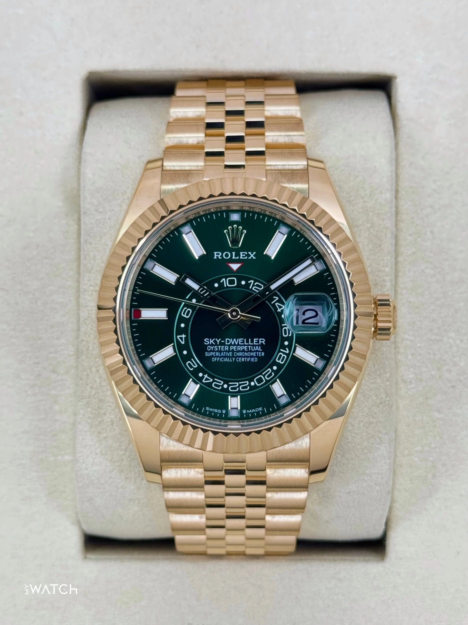 NEW 2025 Rolex Sky-Dweller 42mm 336938 Yellow Gold Jubilee Green Dial