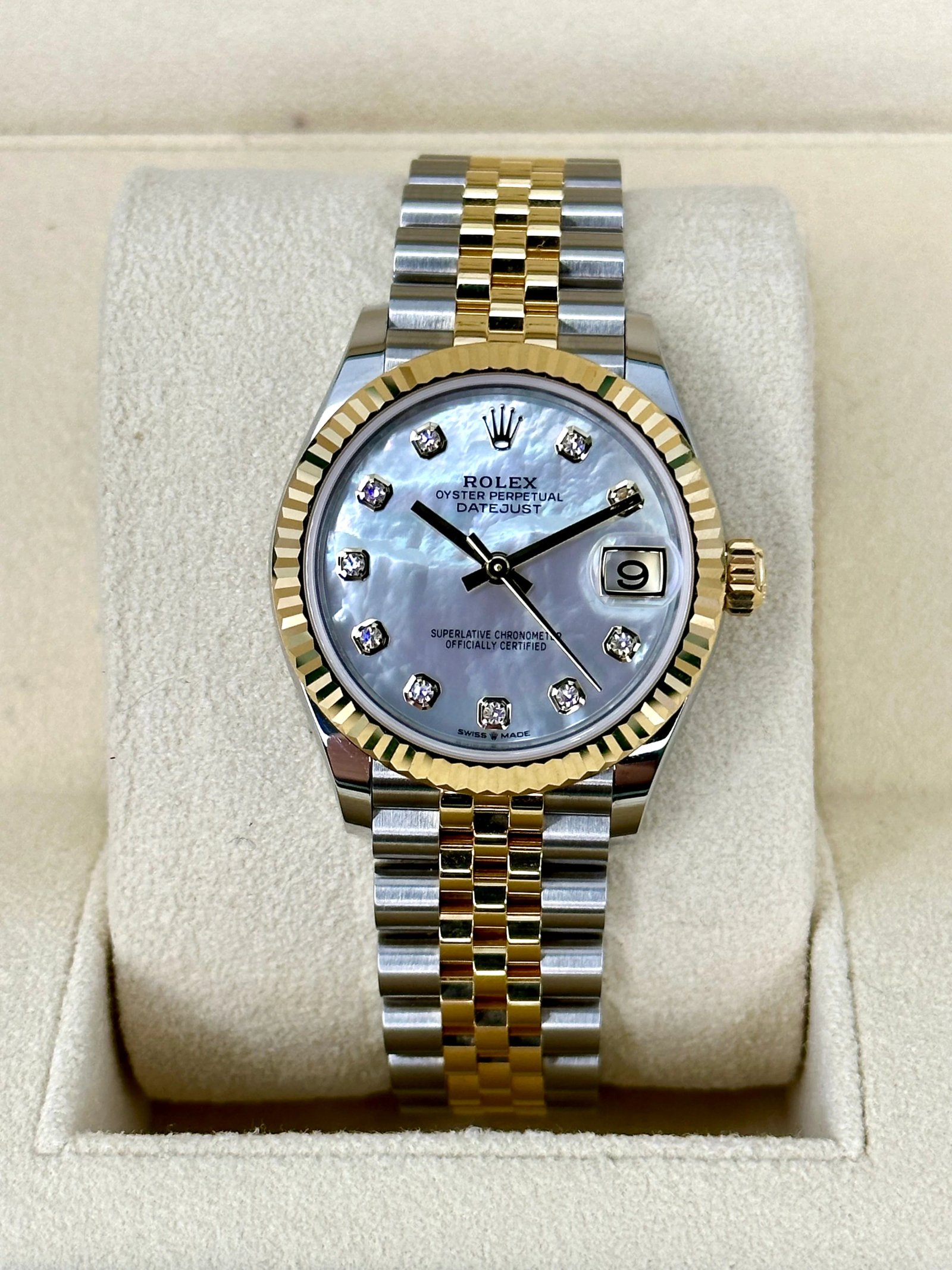 2023 Roles Datejust 31mm Two-Tone Jubilee Mother of Pearl Diamond Dial