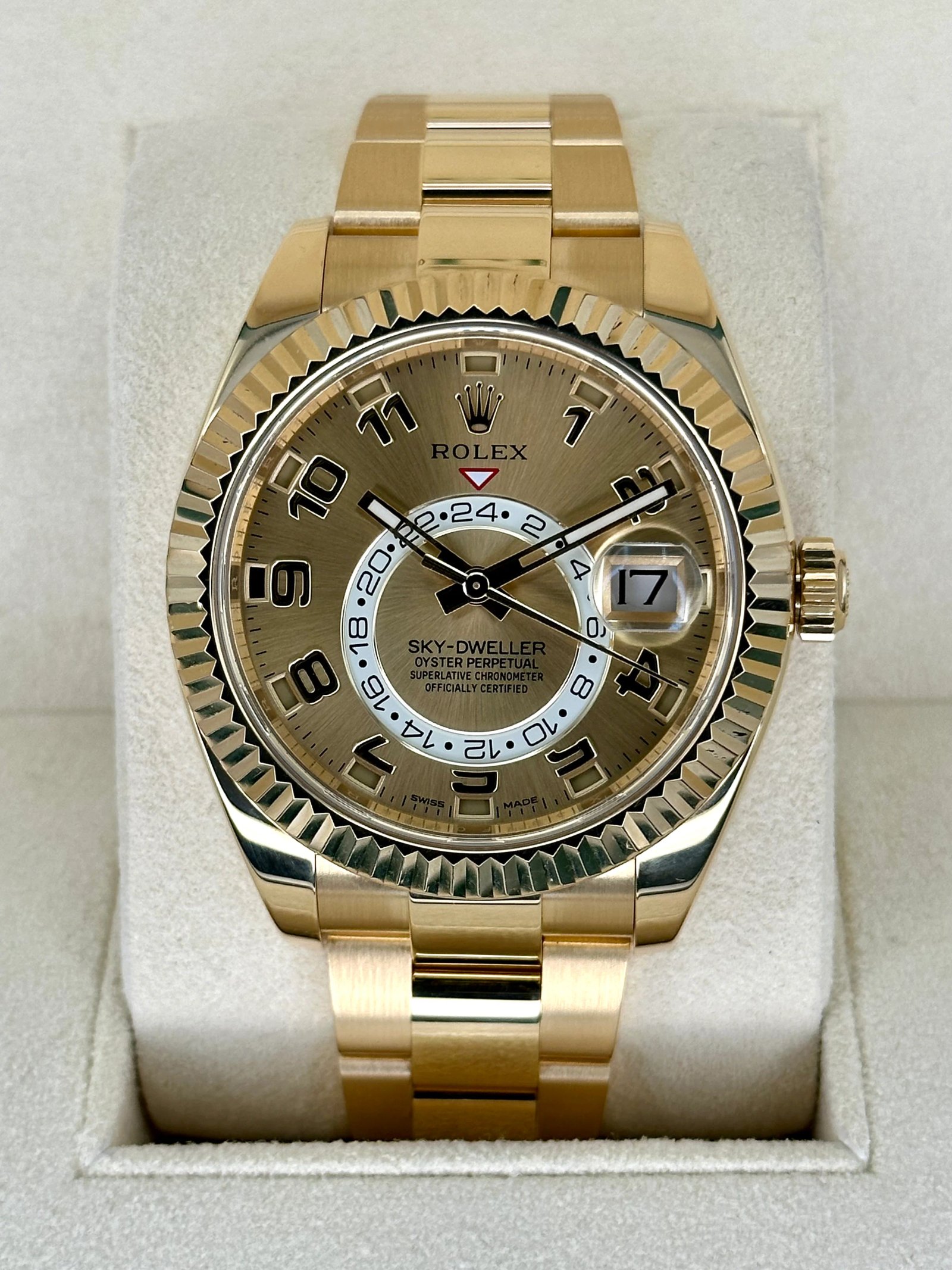 2017 Rolex Sky-Dweller 42mm 326938 Yellow Gold Oyster Champagne Dial