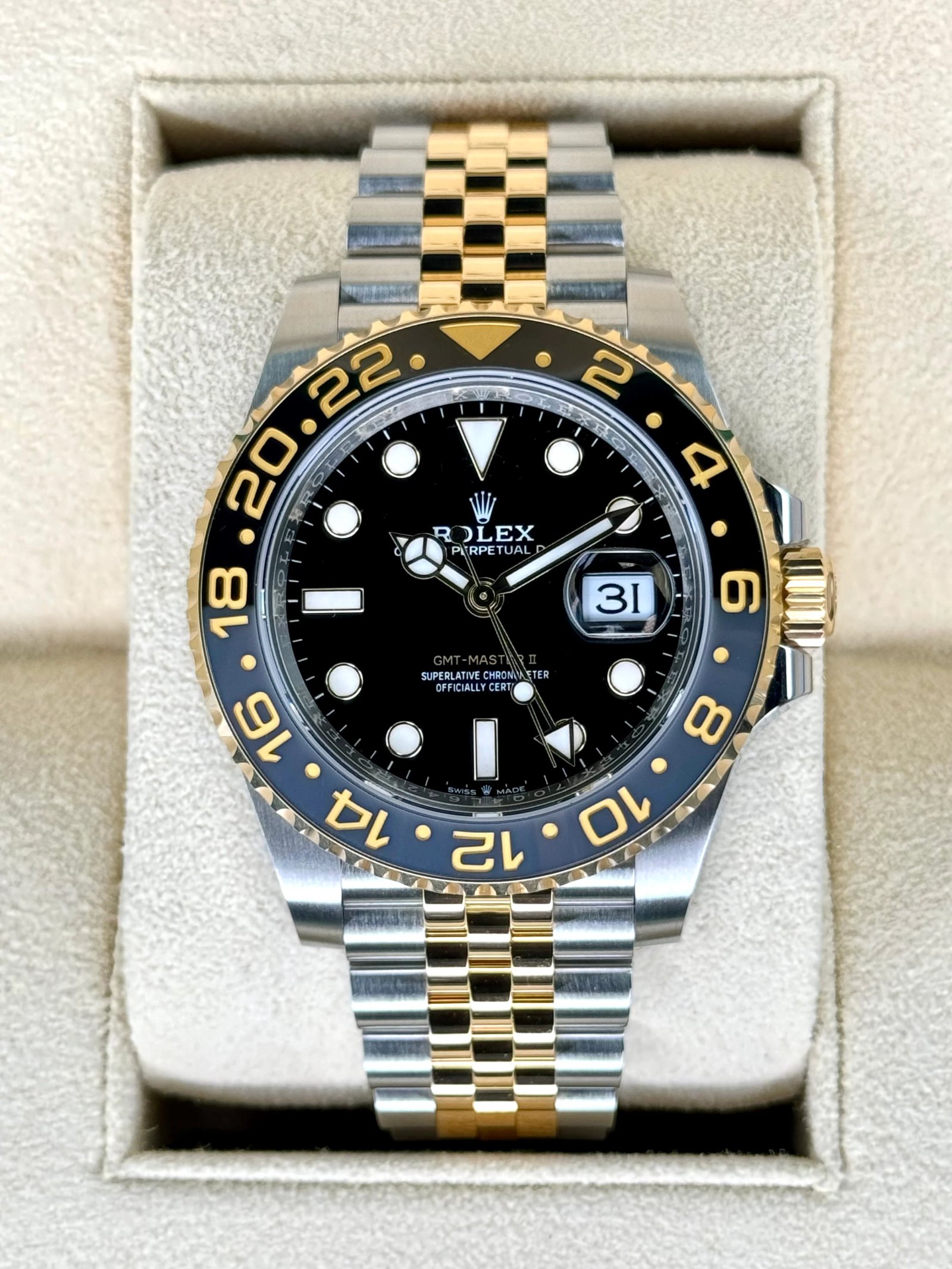 2024 Rolex GMT-Master II 40mm 126713GRNR Two-Tone Jubilee Black Dial