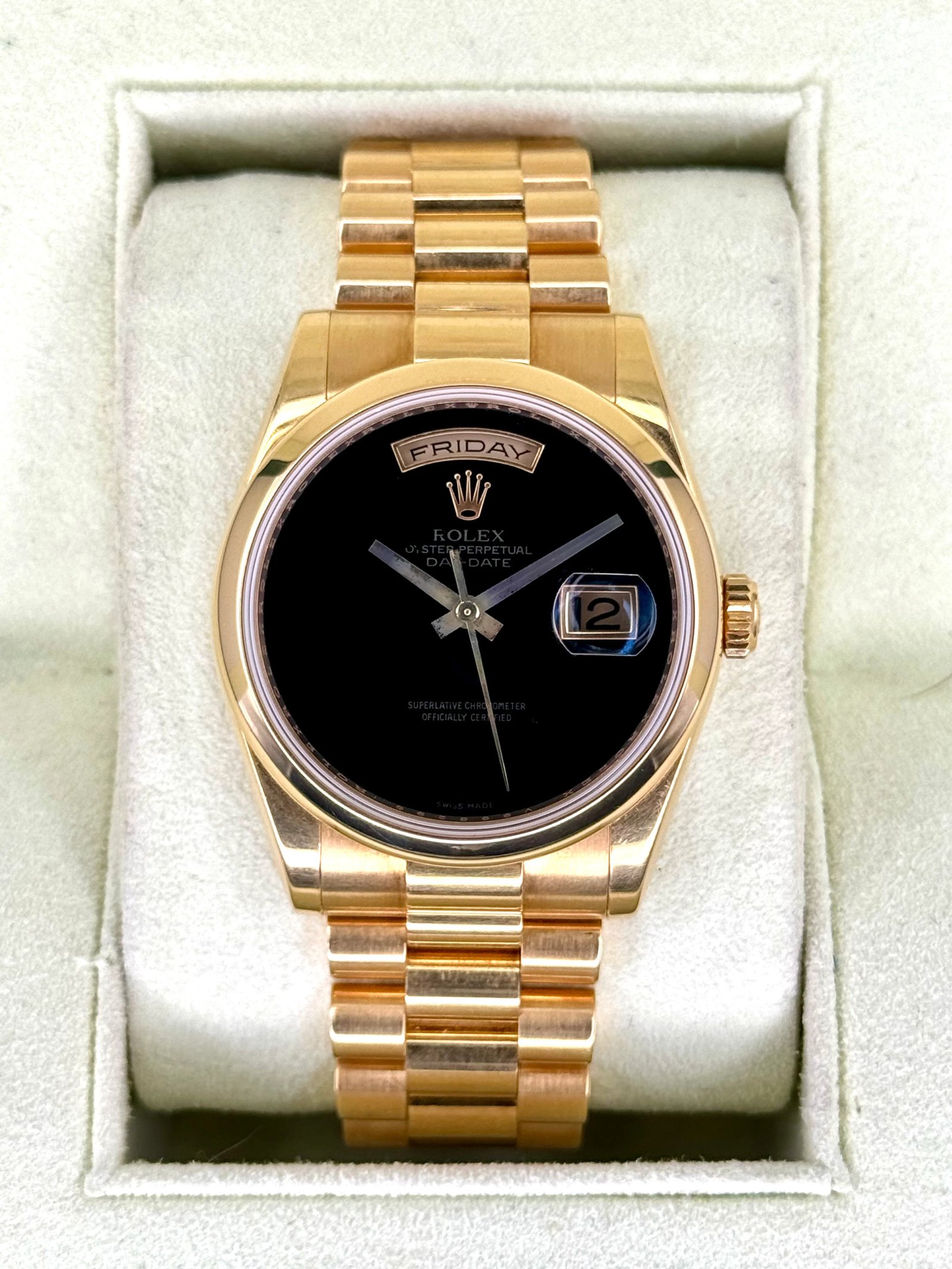 2011 Rolex Day-Date 36mm 118208 Presidential Black Onyx Dial