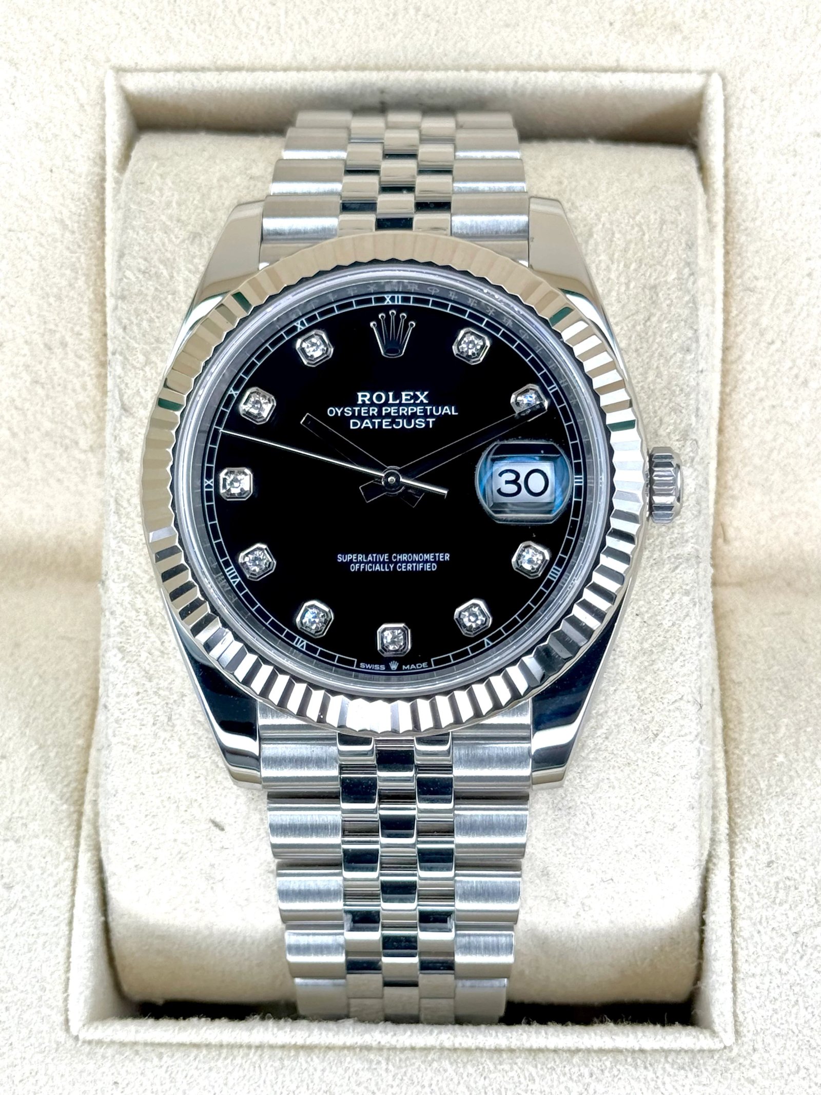 2020 Rolex Datejust 41mm 126334 Stainless Steel Jubilee Black Diamond Dial