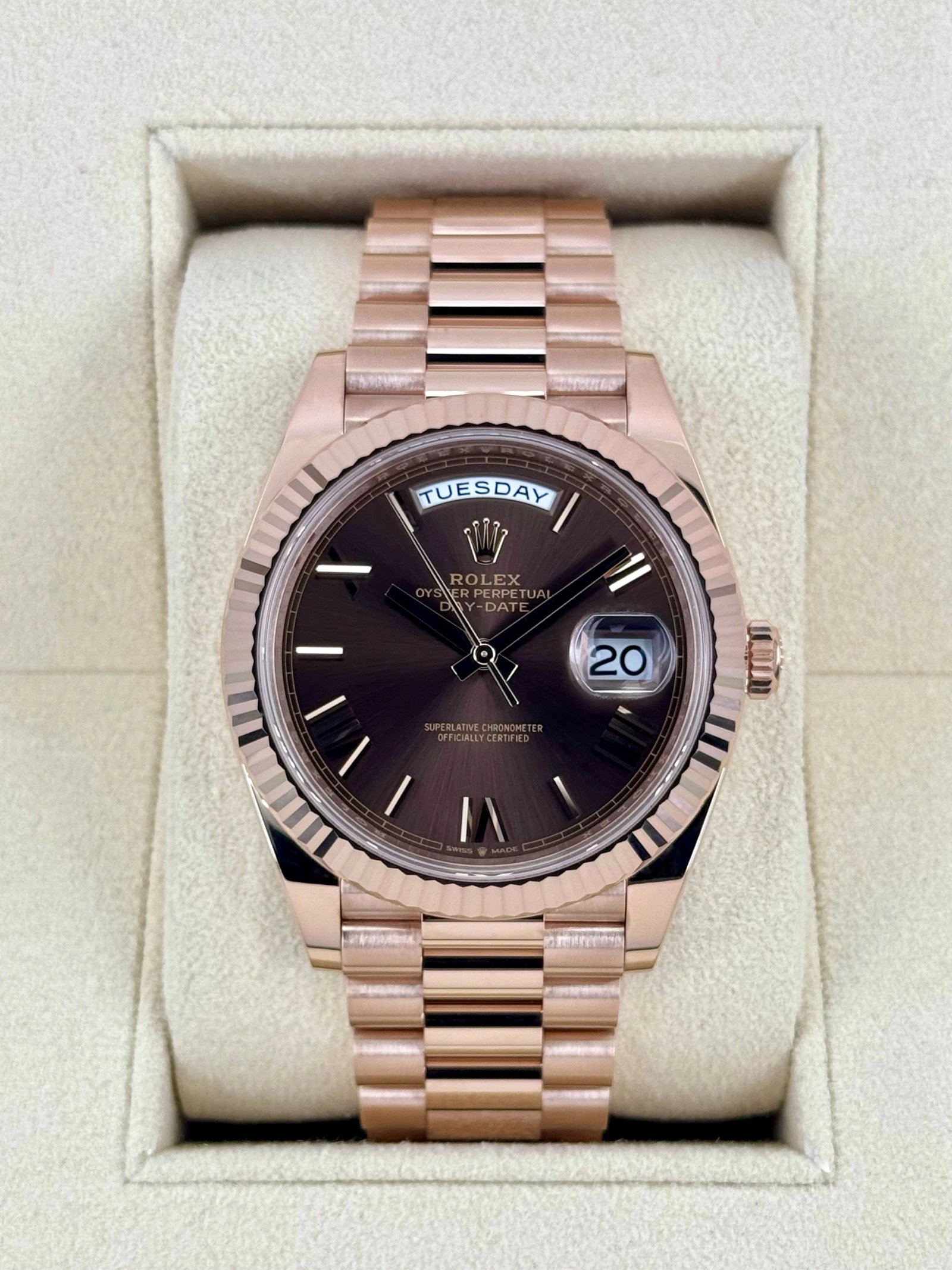 2024 Rolex Day-Date 40mm 228235 Rose Gold Chocolate Dial