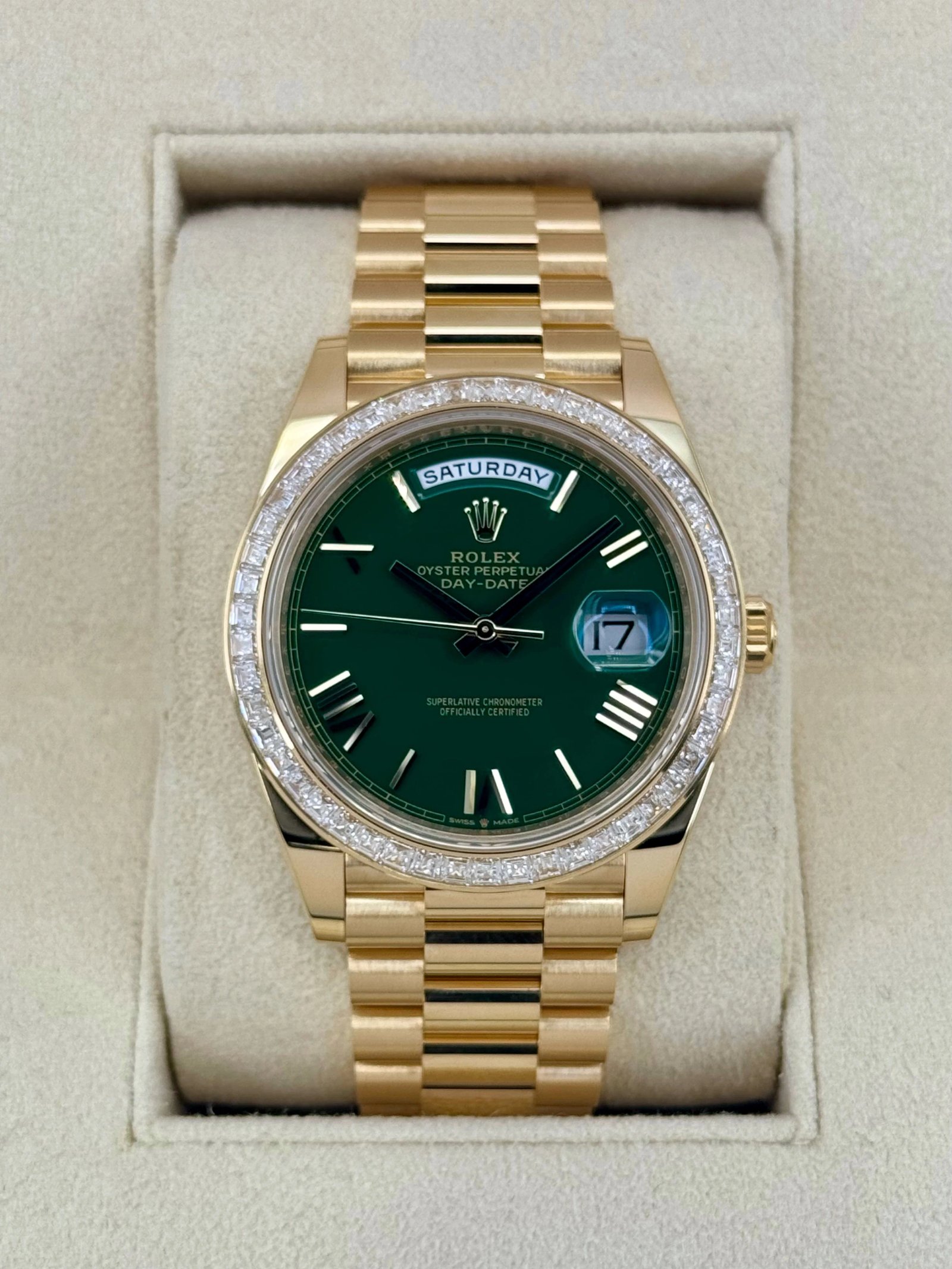 2023 Rolex Day-Date 40mm 228398TBR Presidential Yellow Gold Green Dial
