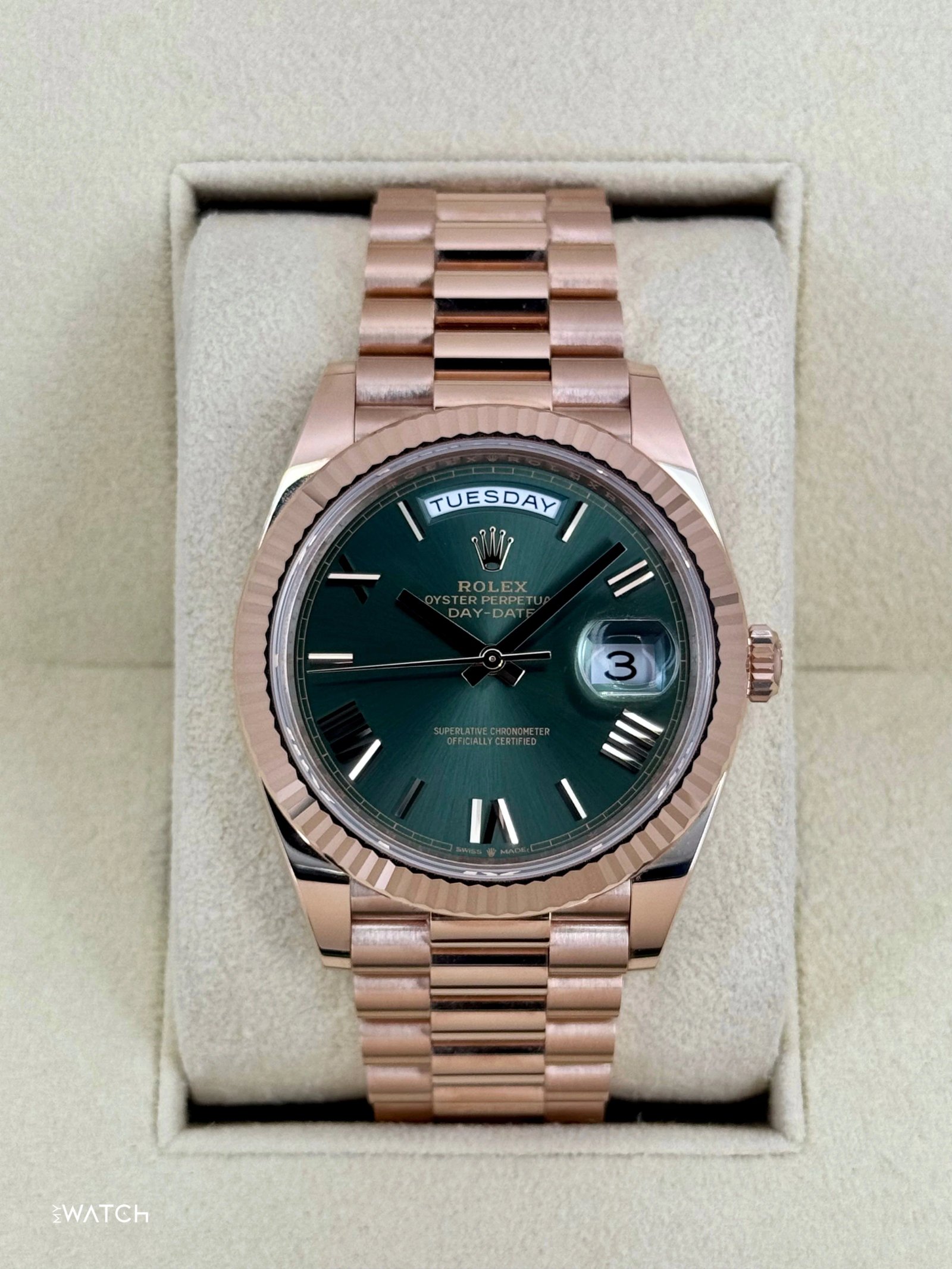 2025 Rolex Day-Date 40mm 228235 Presidential Rose Gold Olive Dial