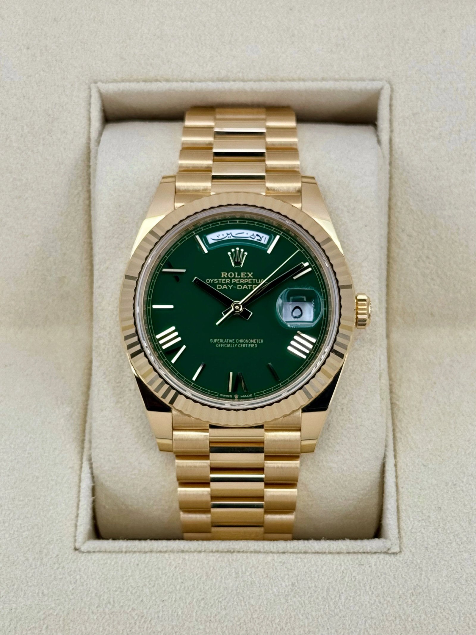 2023 Rolex Day-Date 40mm 228238 Arabic Calendar Green Dial