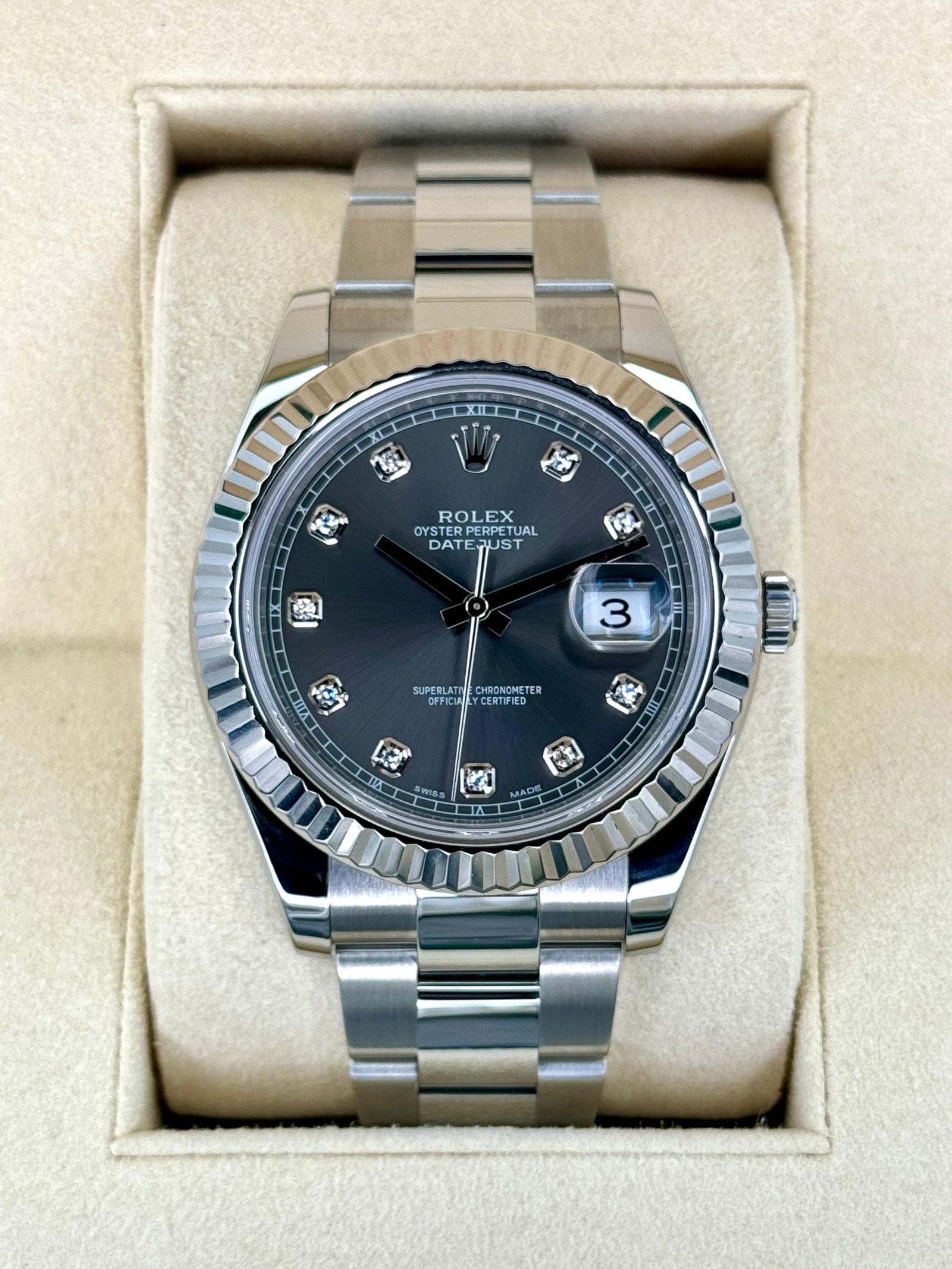 2017 Rolex Datejust II 41mm Oyster Rhodium Diamond Dial 116334