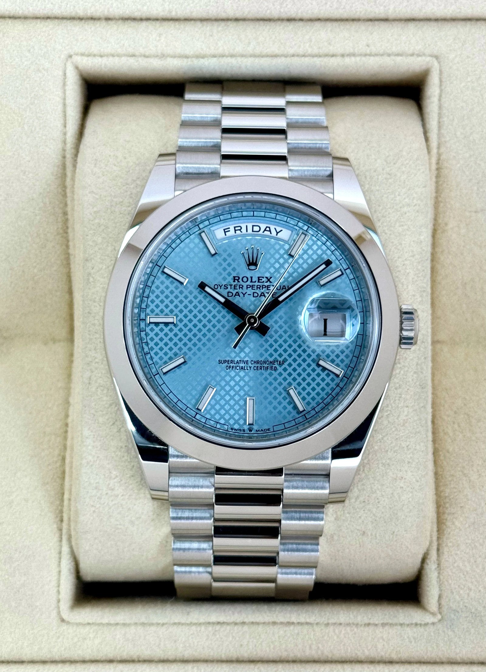 2024 Rolex Day-Date 40mm 228206 Platinum Blue Motif Dial