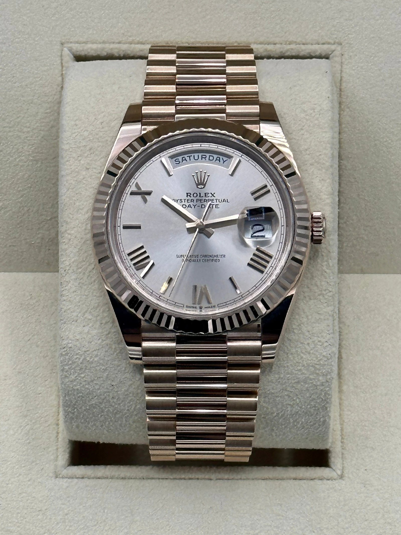NEW 2023 Rolex Day-Date 40mm 228235 Presidential Rose Gold Sundust Dial