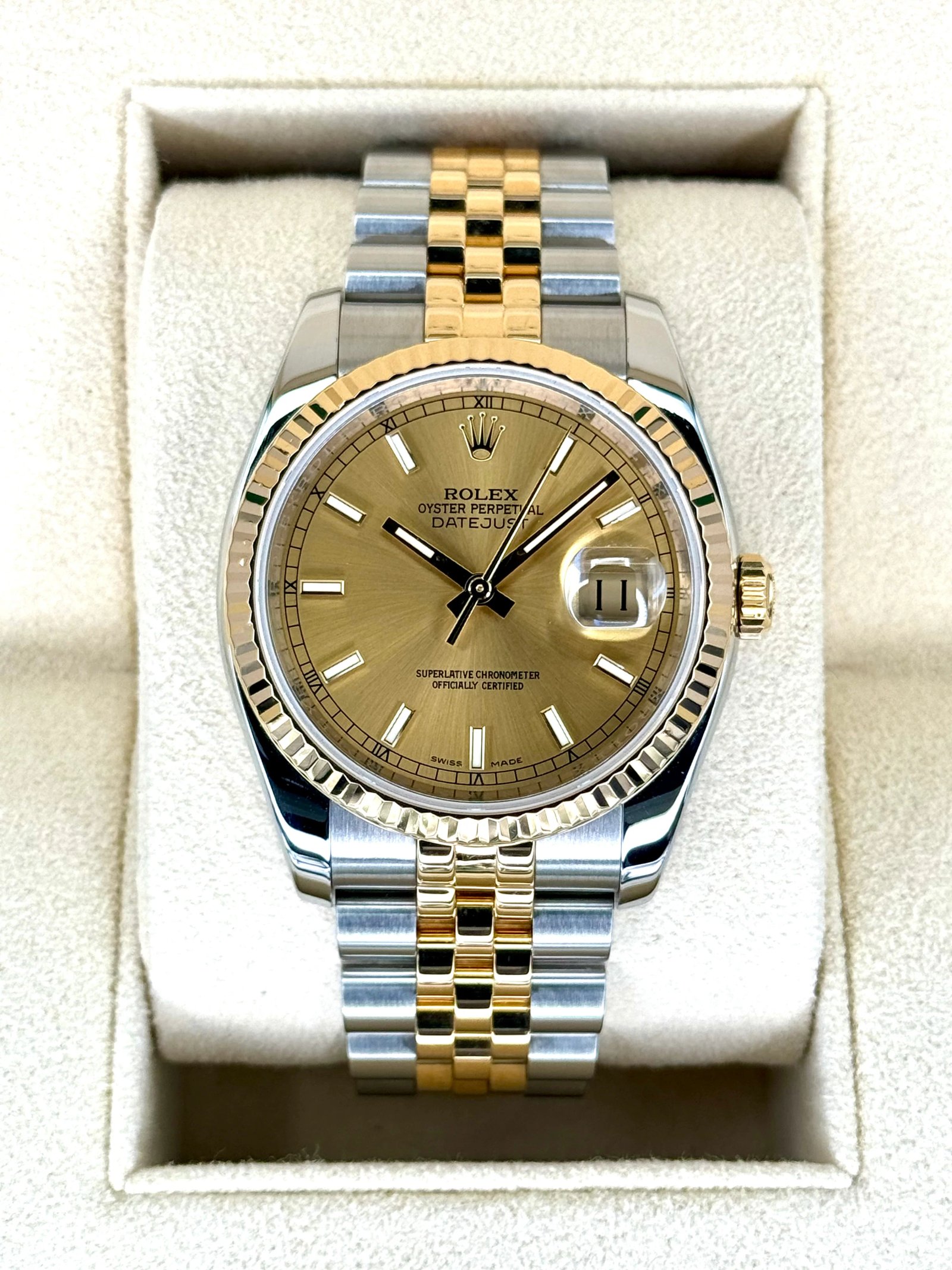 Rolex Datejust 36mm 116233 Two-Tone Jubilee Champagne Stick Dial