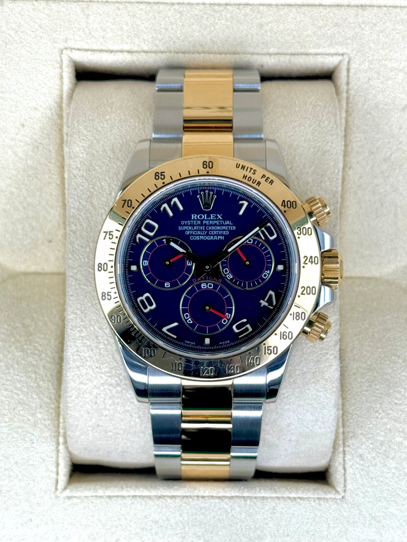 Rolex Daytona 40mm 116523 Two-Tone Blue Arabic Racing Dial