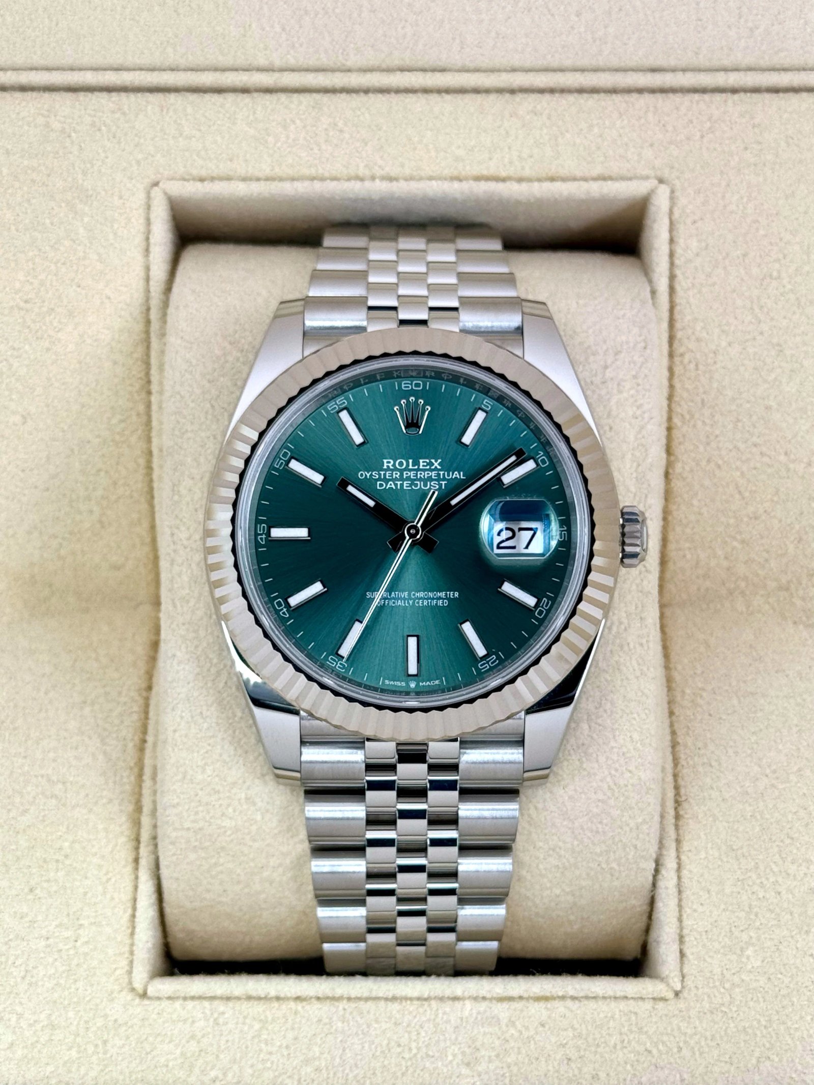 2024 Rolex Datejust 41mm 126334 Stainless Steel Jubilee Mint Green Dial
