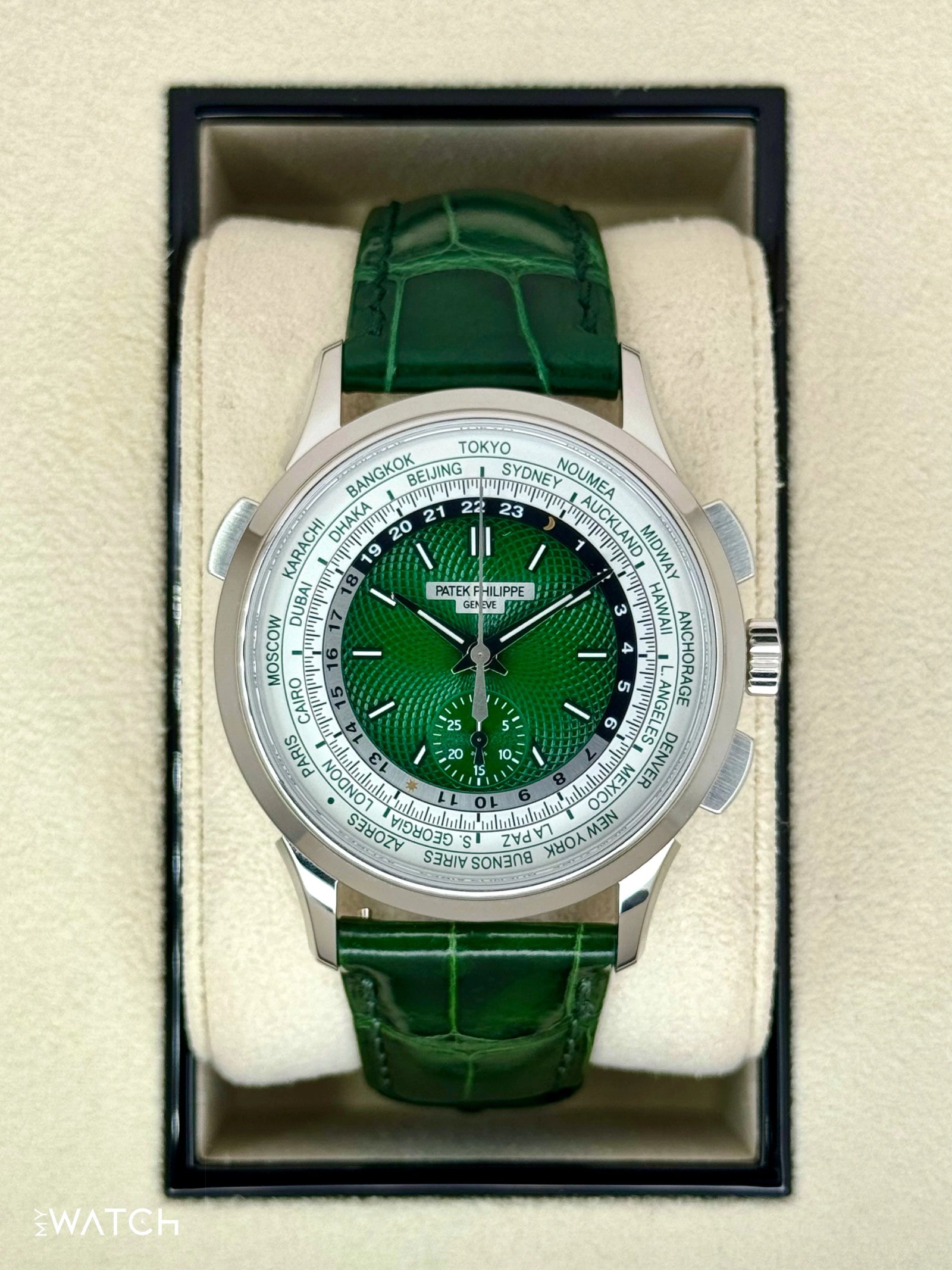 2023 Patek Philippe 5930P World Time Flyback Chronograph Platinum Green Dial
