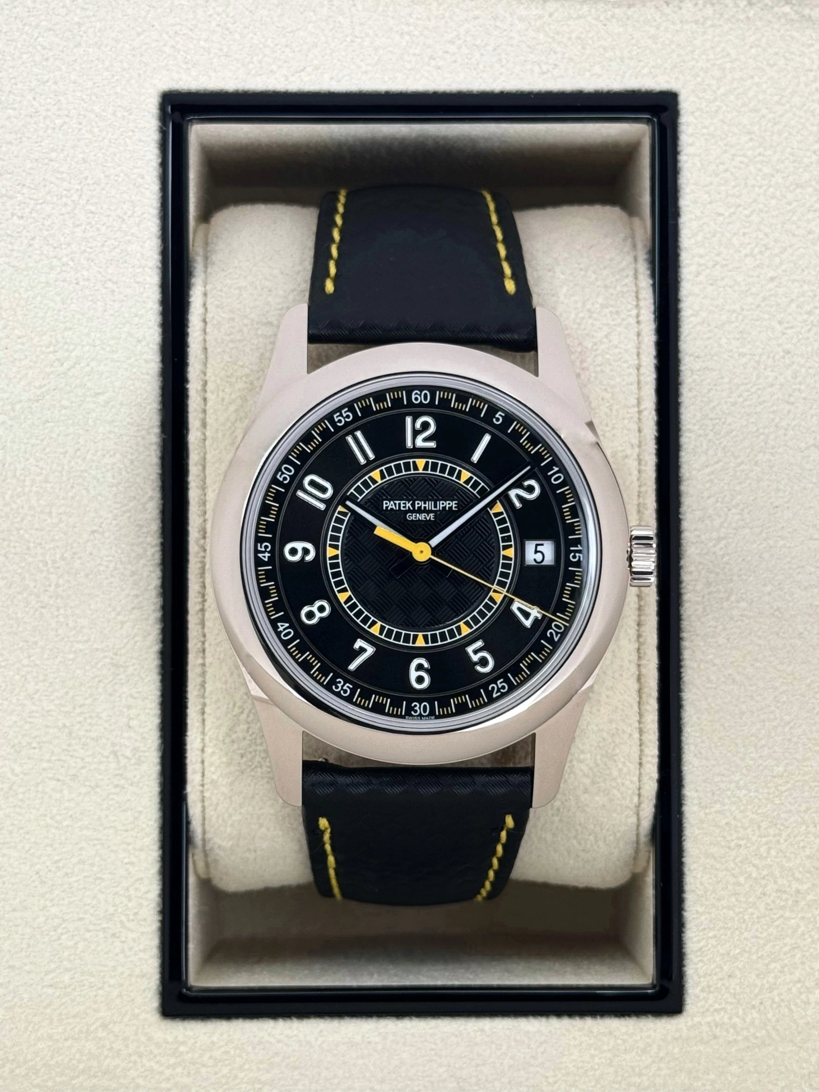 NEW 2024 Patek Philippe Calatrava 40mm 6007G White Gold Black Dial Yellow