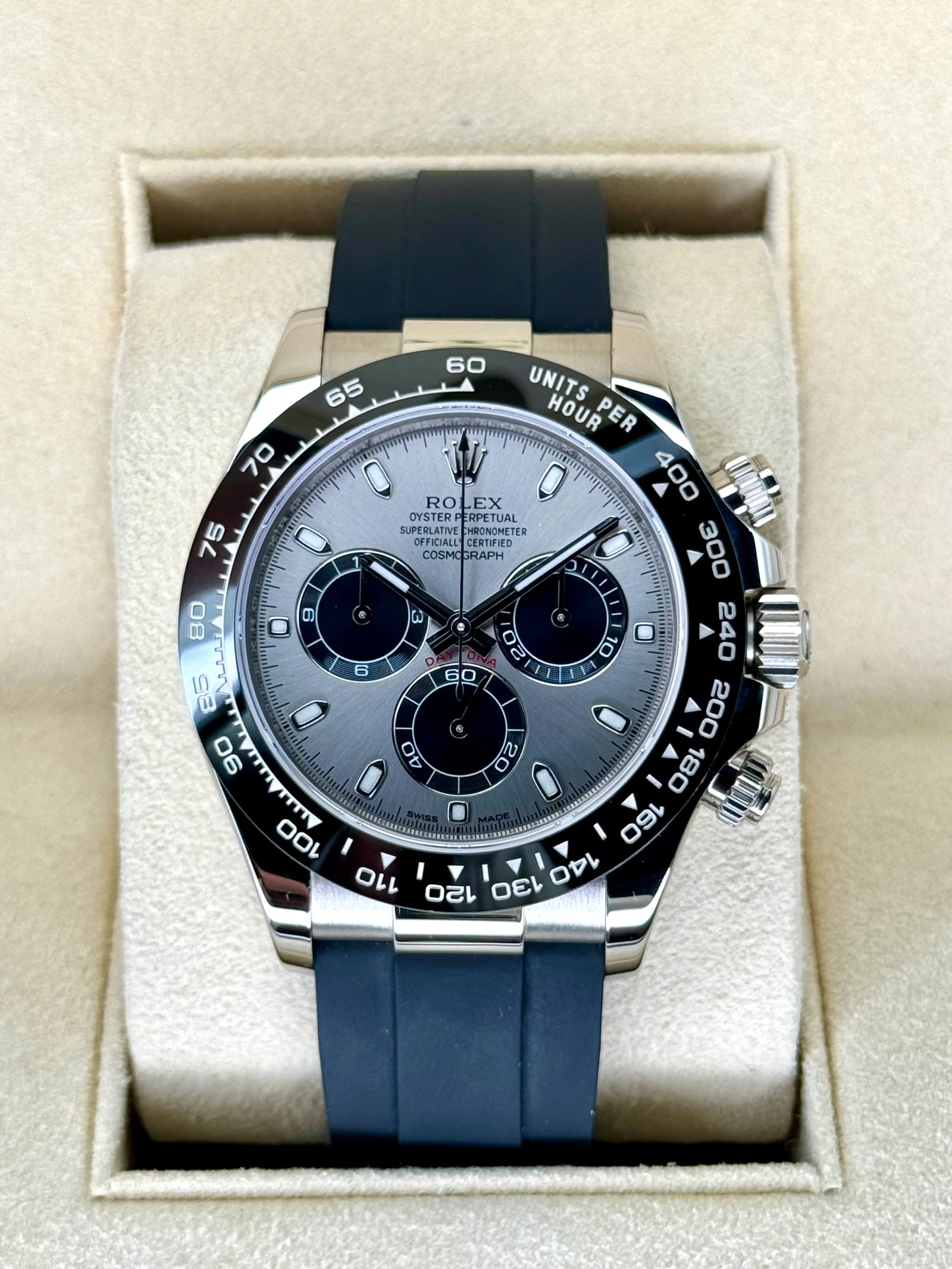 2018 Rolex Daytona 40mm 116519LN White Gold Oysterflex Grey Ghost Dial
