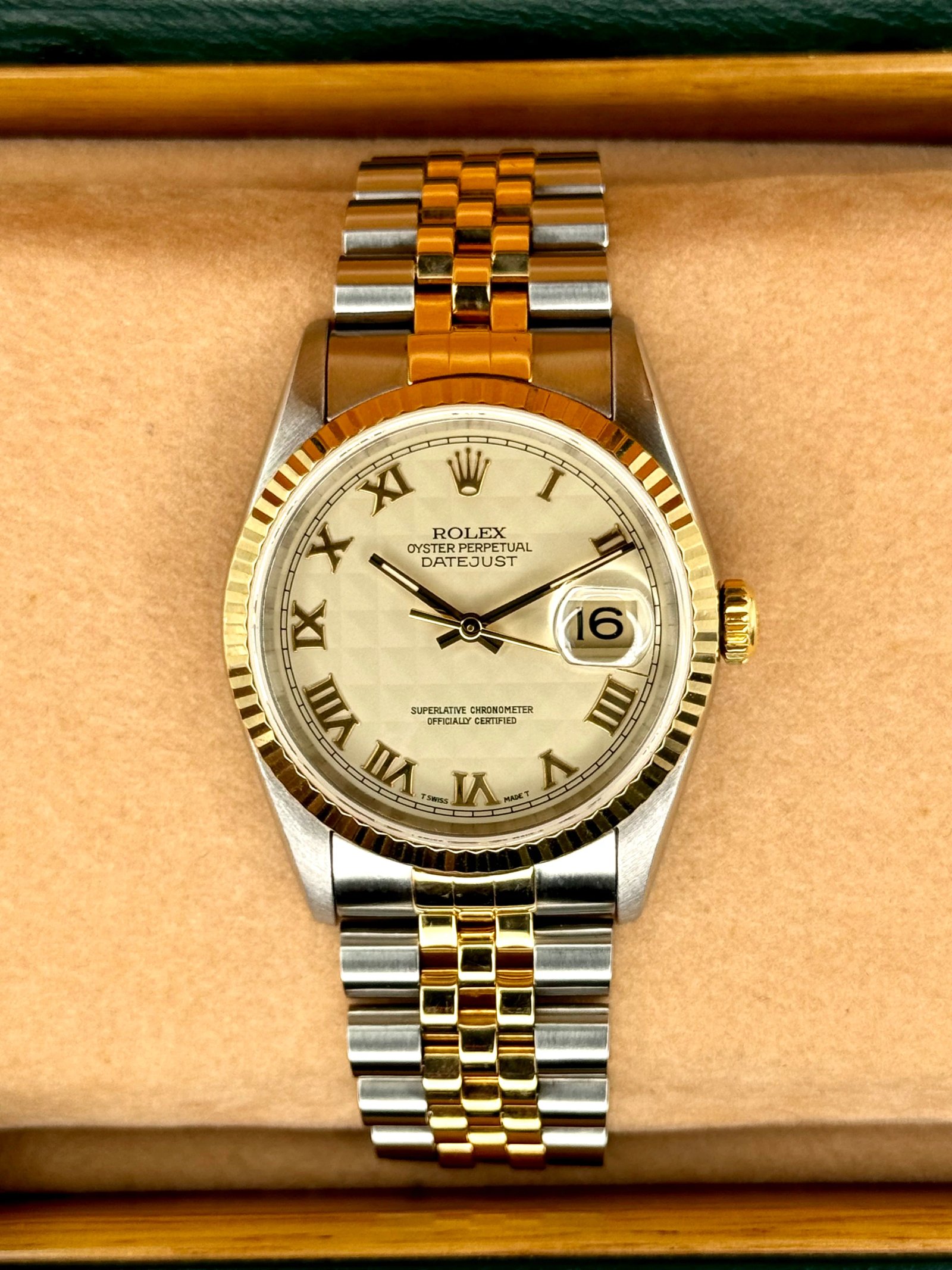 1995 Rolex Datejust 36mm 16233 Two-Tone White Pyramid Dial