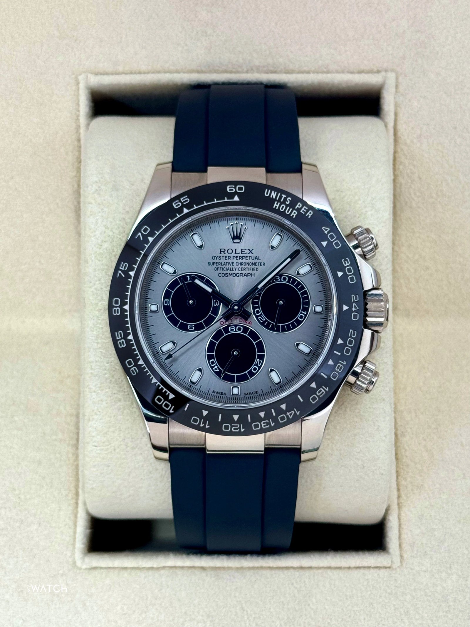 2018 Rolex Daytona 40mm 116519LN White Gold Oysterflex Silver Ghost Dial