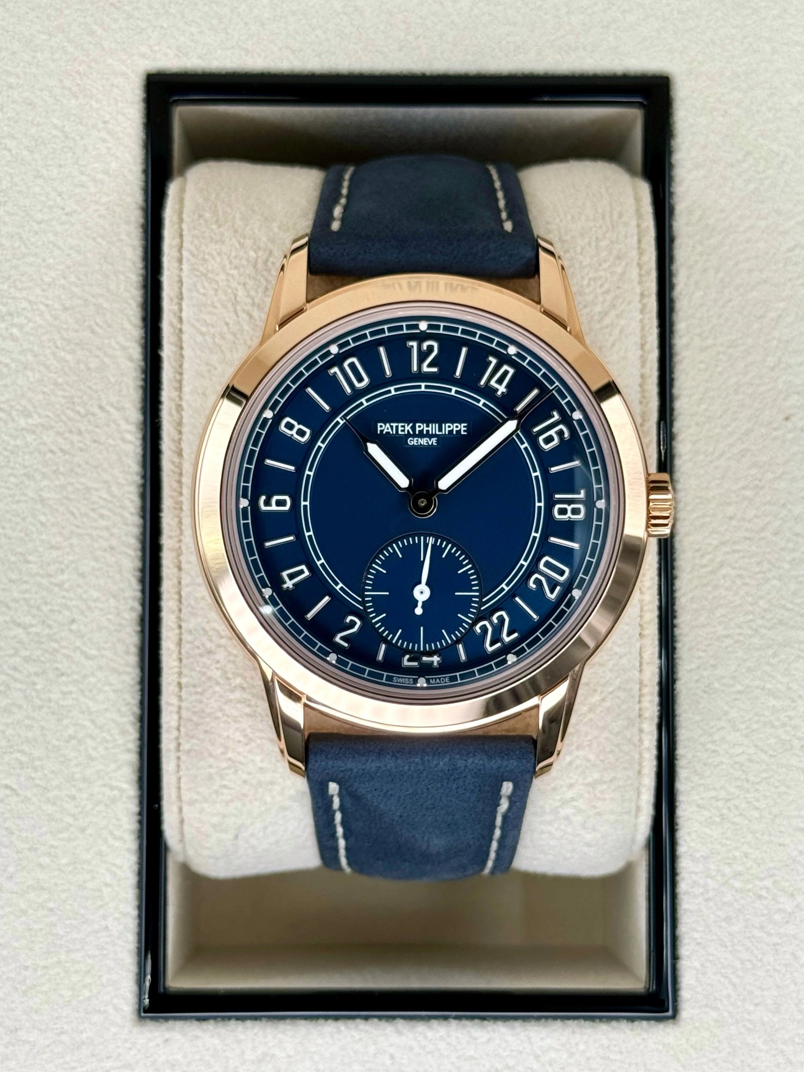 NEW 2025 Patek Philippe 5224R Calatrava Travel Time Rose Gold Blue Dial