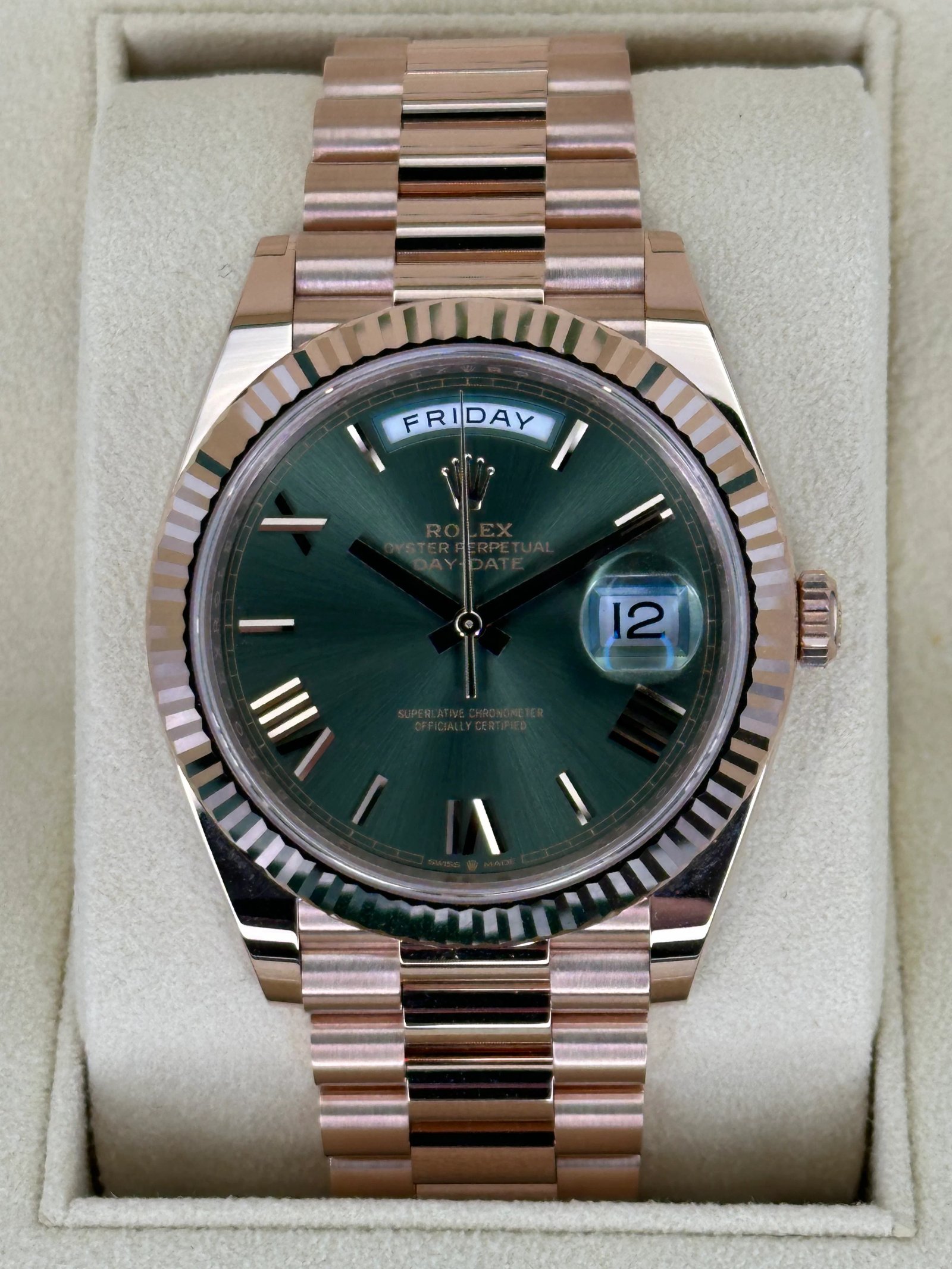 NEW 2022 Rolex Day-Date 40mm 228235 Presidential Rose Gold Olive Dial