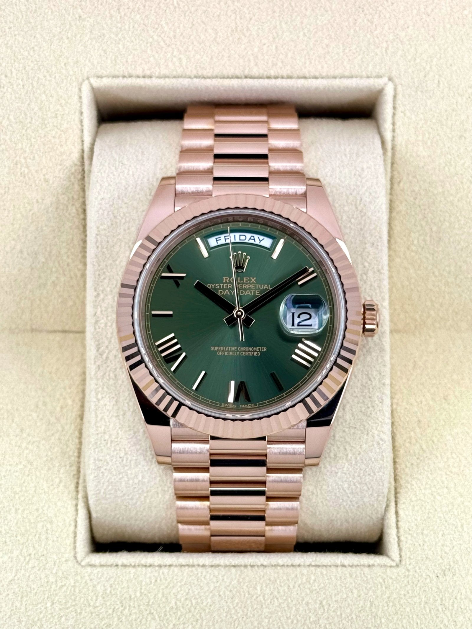 2017 Rolex Day-Date 40mm 228235 Presidential Rose Gold Olive Dial