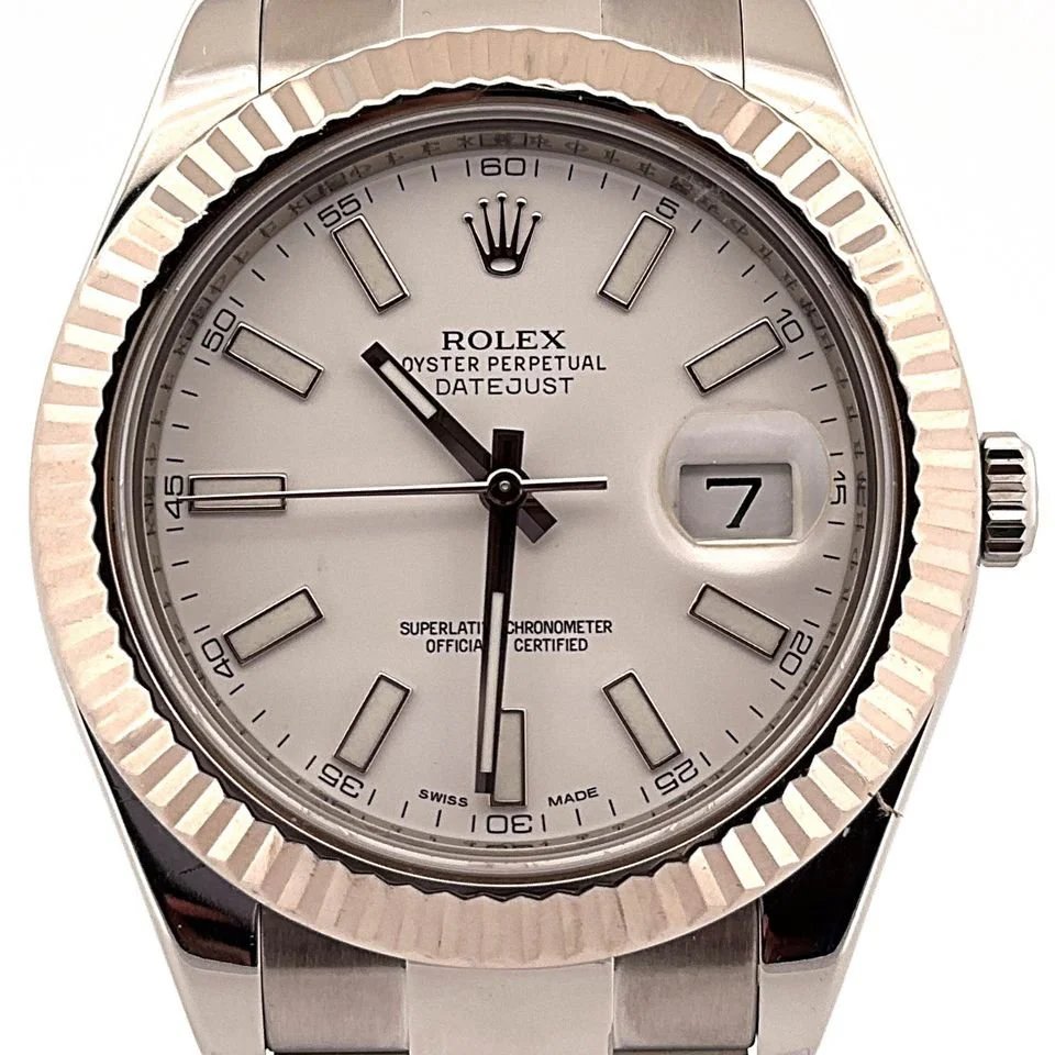 2013 Rolex Datejust II 41mm 116334 Oyster White Stick Dial