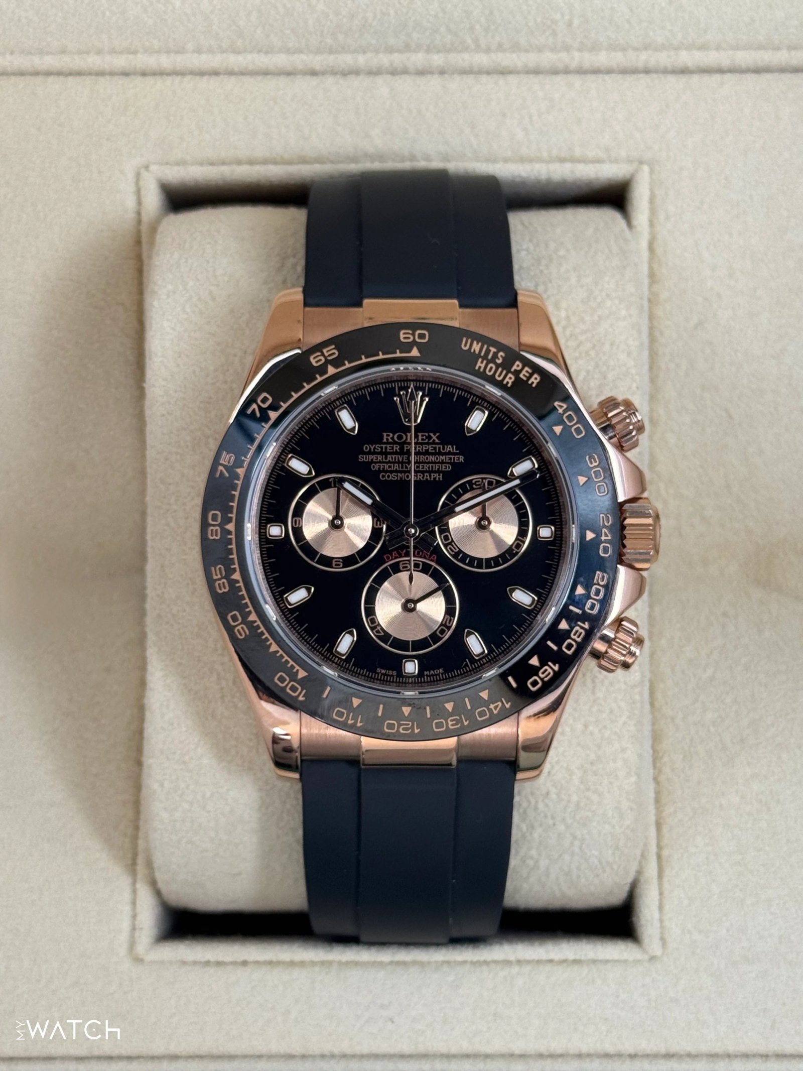 2024 CPO Rolex Daytona 40mm 116515LN Rose Gold Oysterflex Black Dial