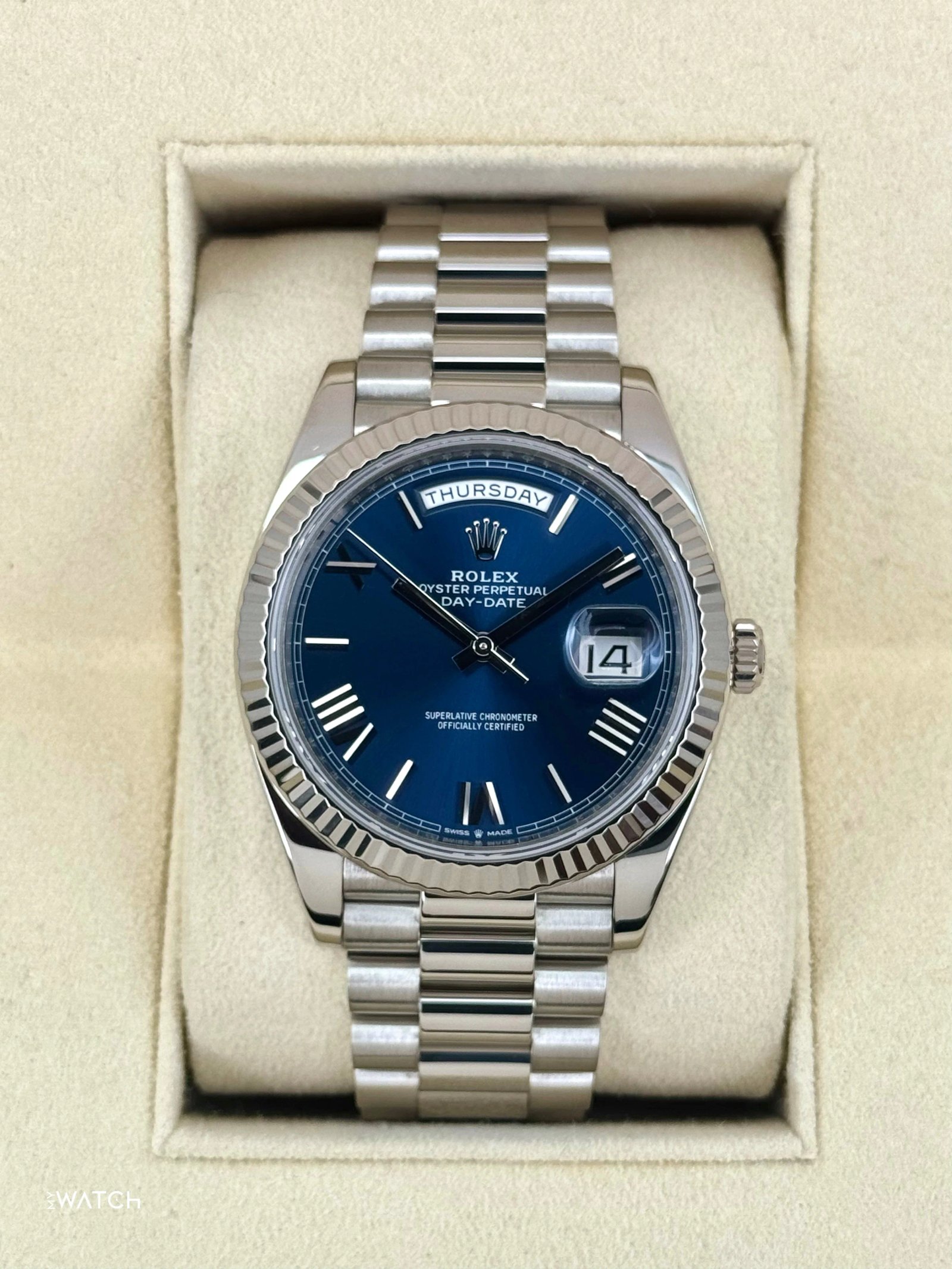 2021 Rolex Day-Date 40mm 228239 White Gold Blue Dial