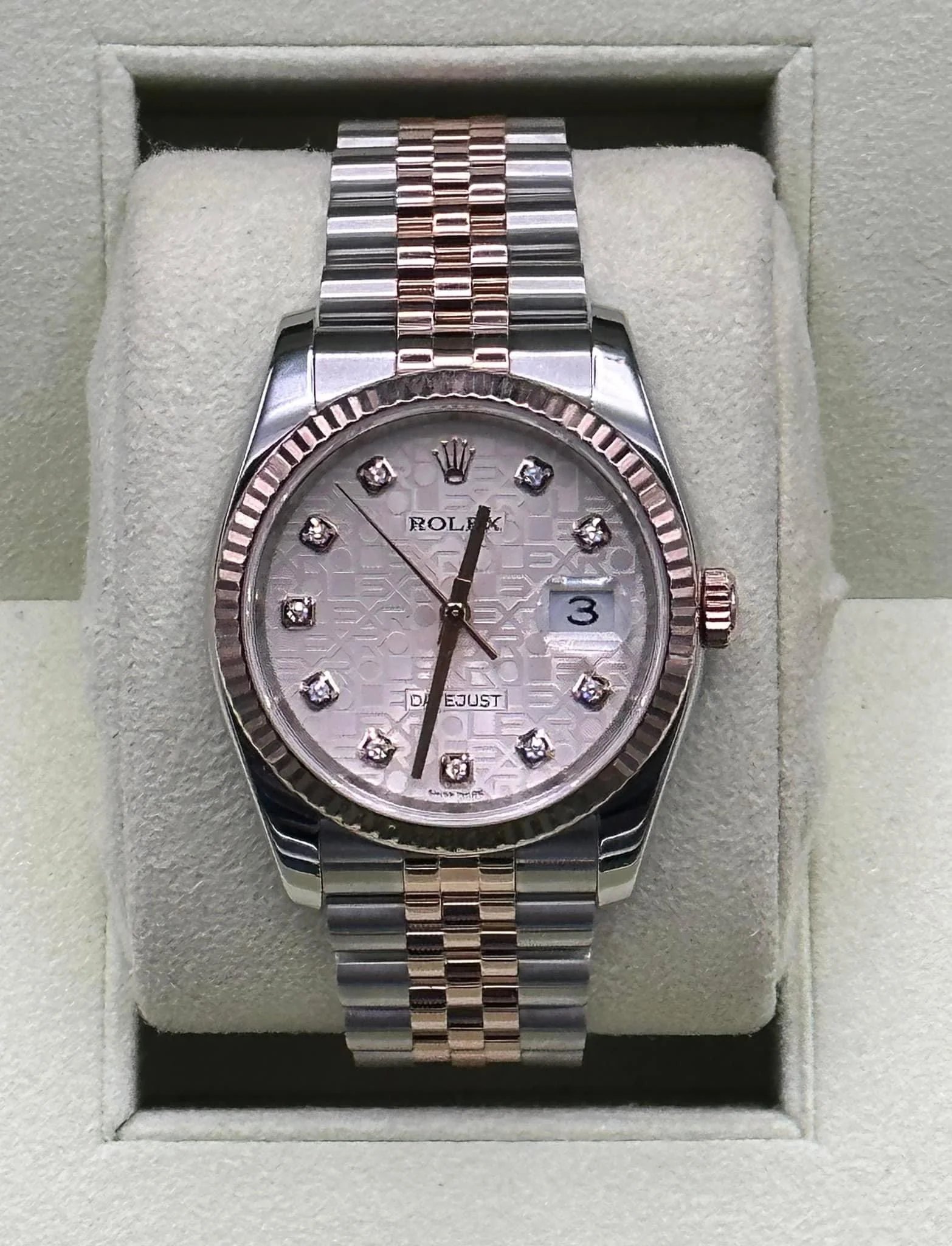 2010 Rolex Datejust 36mm 116231 Two-Tone Rose Gold Pink Diamond Dial