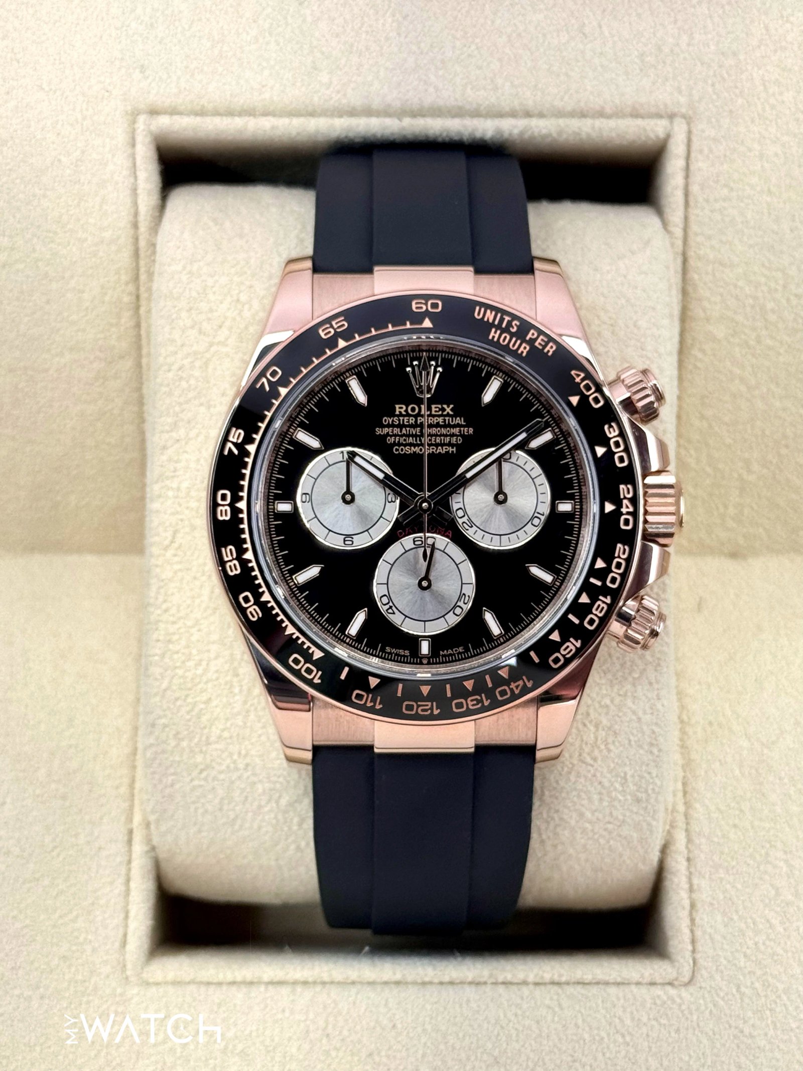 2024 Rolex Daytona 40mm 126515LN Rose Gold Oysterflex Black Dial