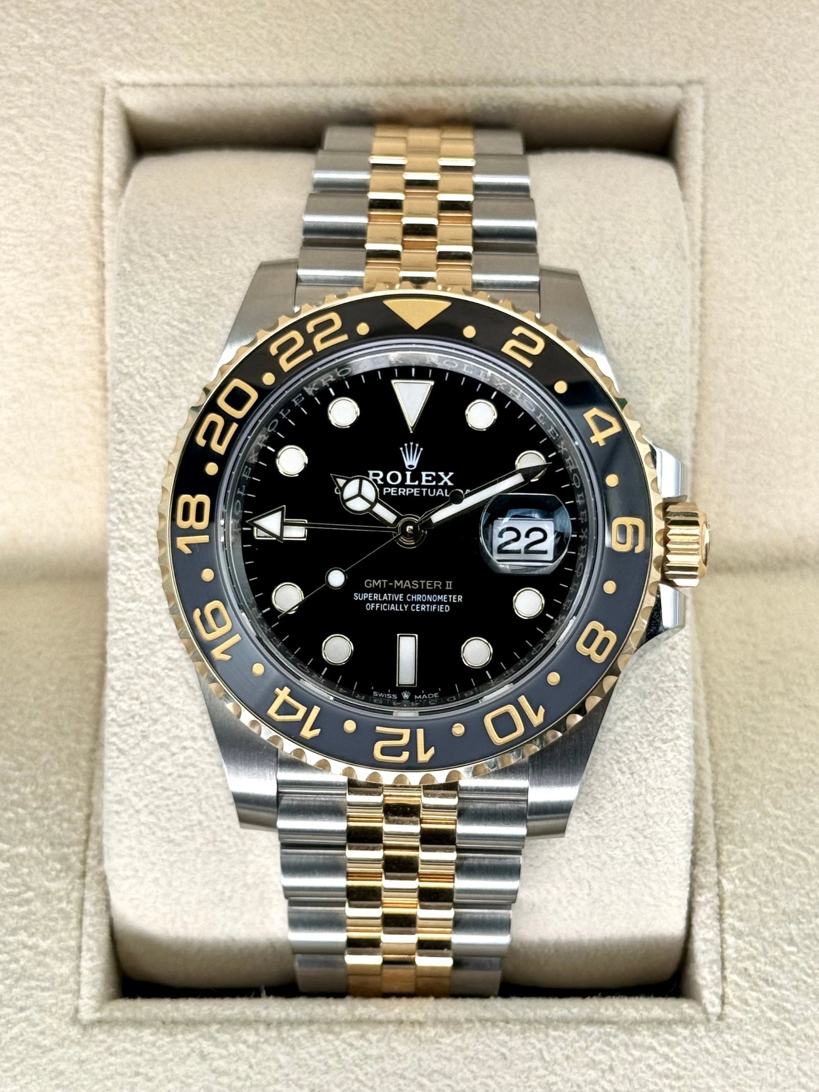 2023 Rolex GMT-Master II 40mm 126713GRNR Two-Tone Jubilee Black Dial