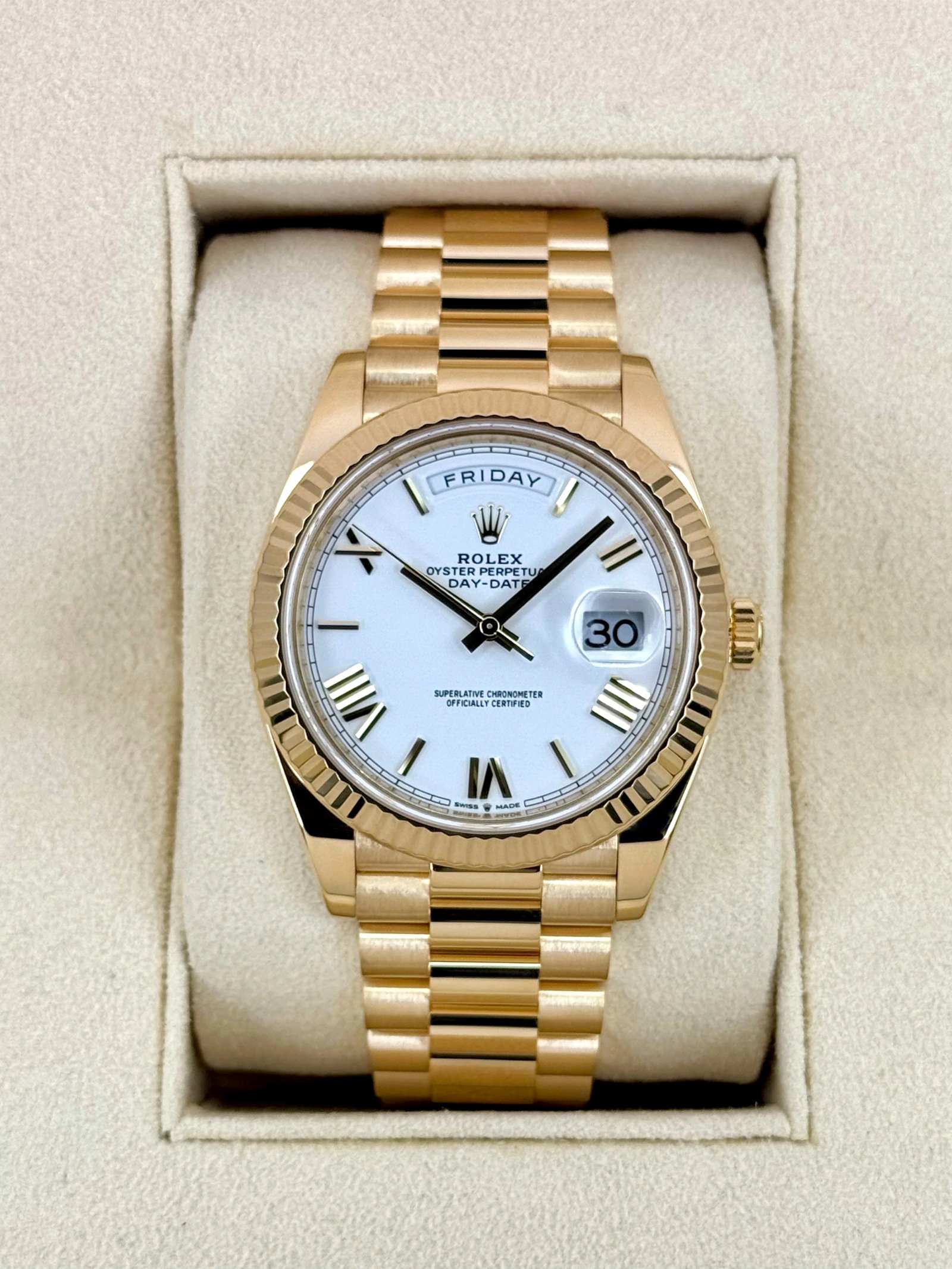 2022 Rolex Day-Date 40mm 228238 Presidential White Dial