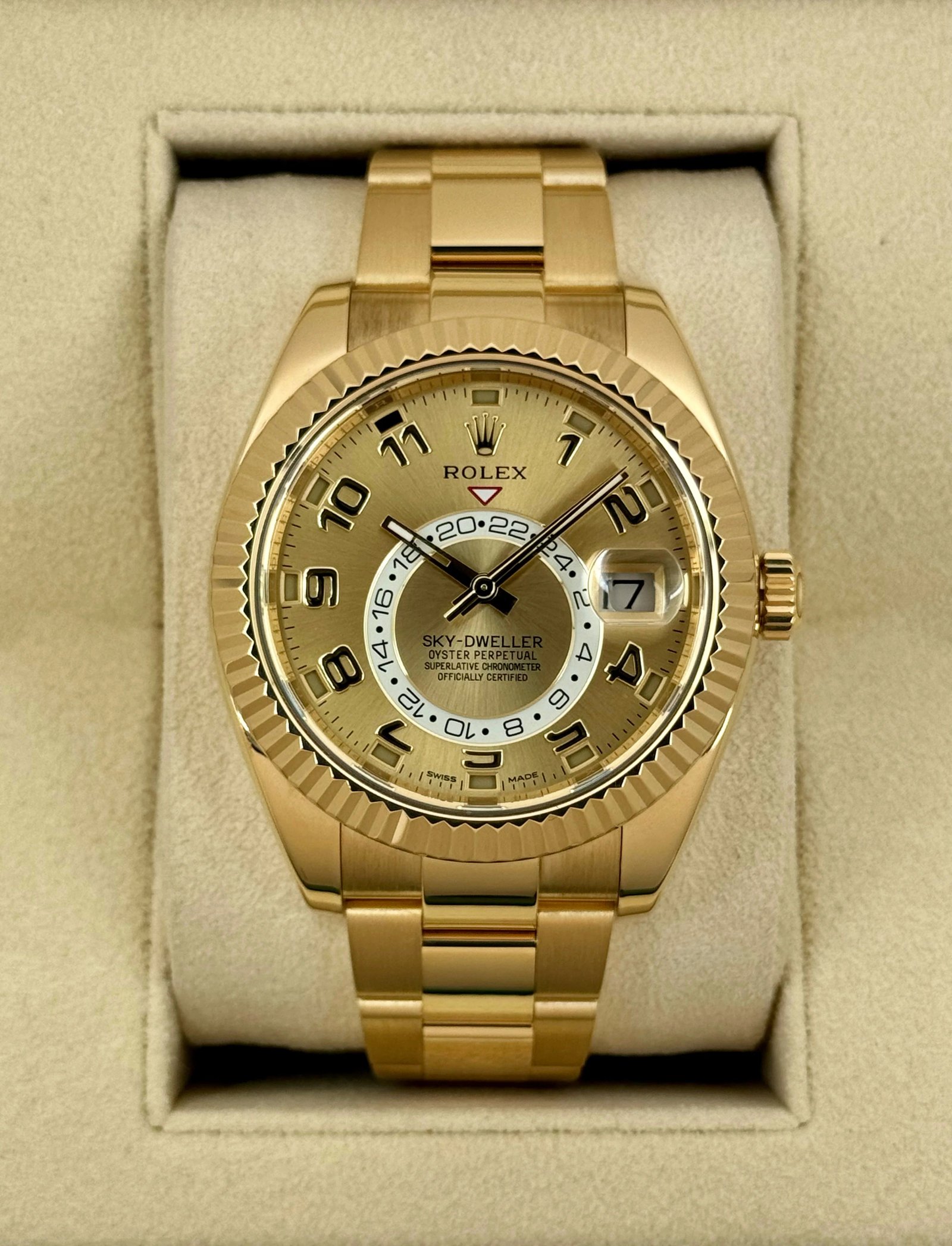 2019 Rolex Sky-Dweller 42mm 326938 Yellow Gold Oyster Champagne Dial