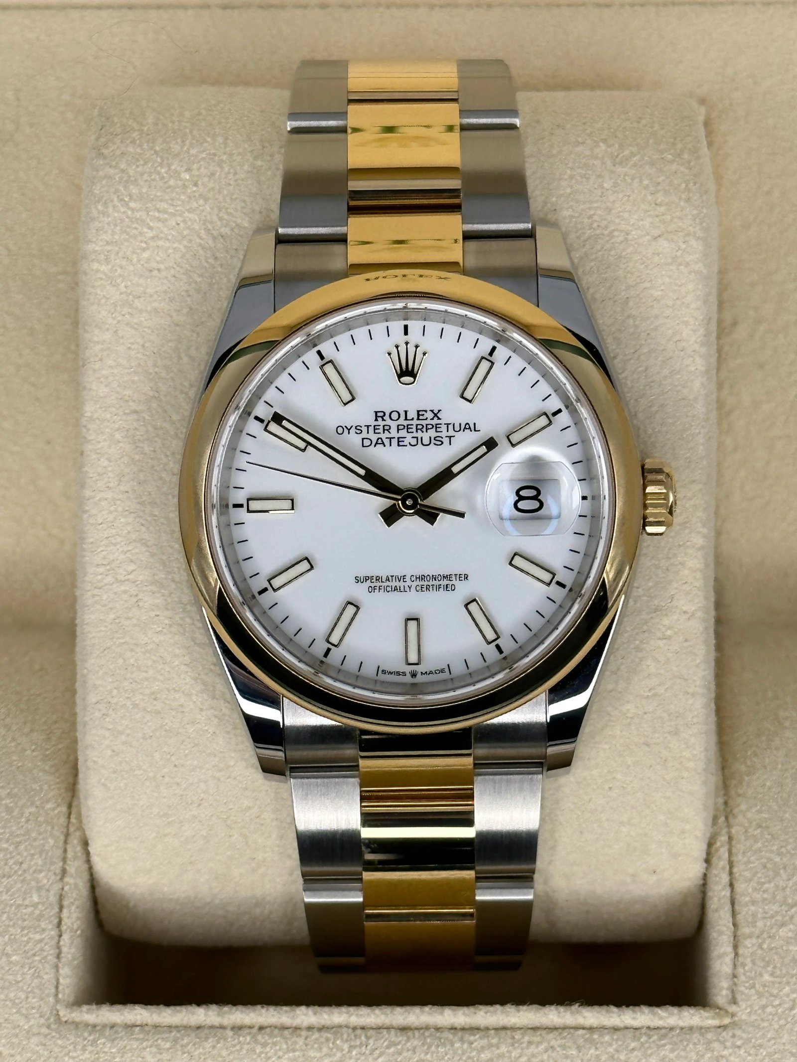 NEW 2023 Rolex Datejust 36mm 126203 Two-Tone Oyster White Stick Dial