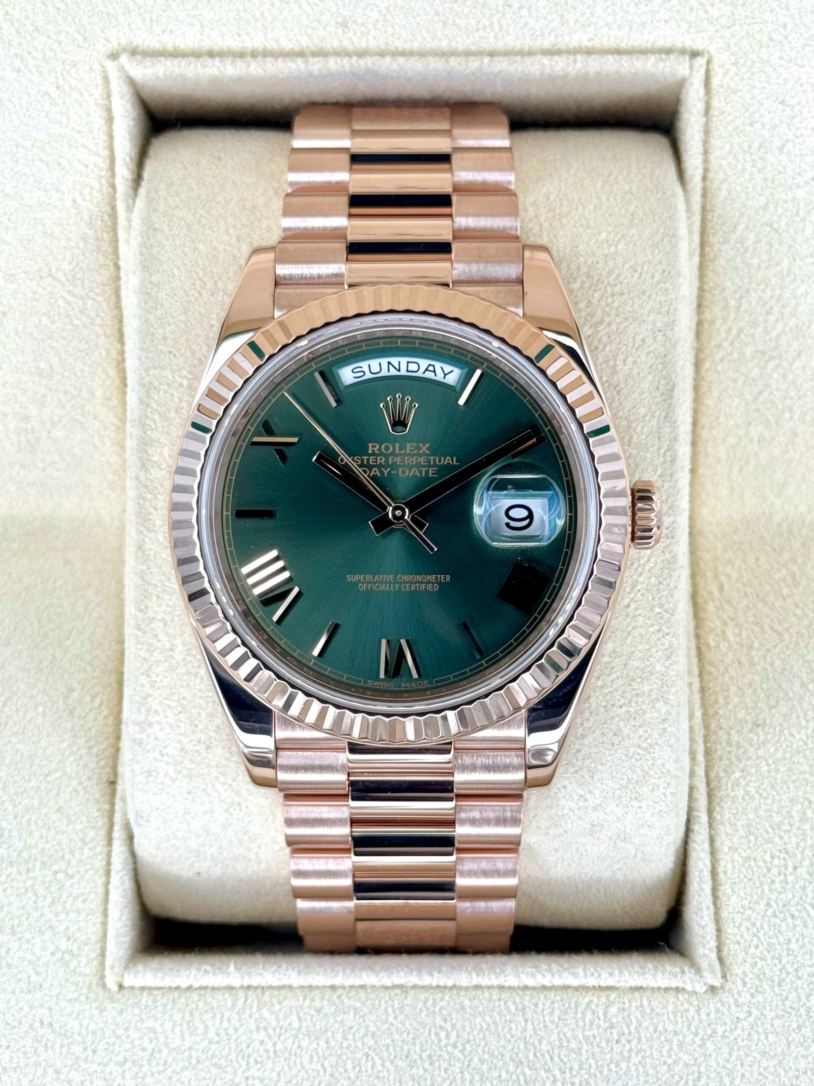 2019 Rolex Day-Date 40mm 228235 Presidential Rose Gold Olive Dial